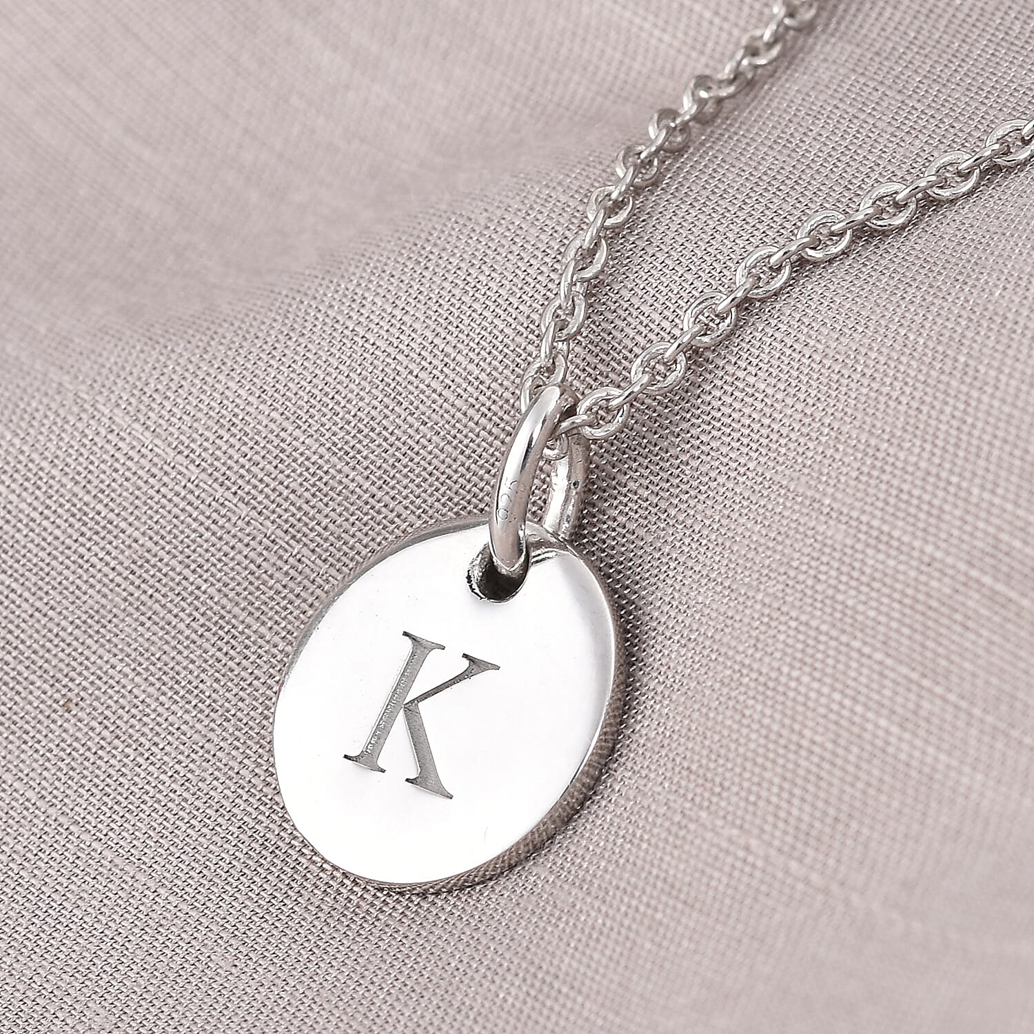 Personalised Initial Engraved 12MM Disc Pendant with Chain in Silver