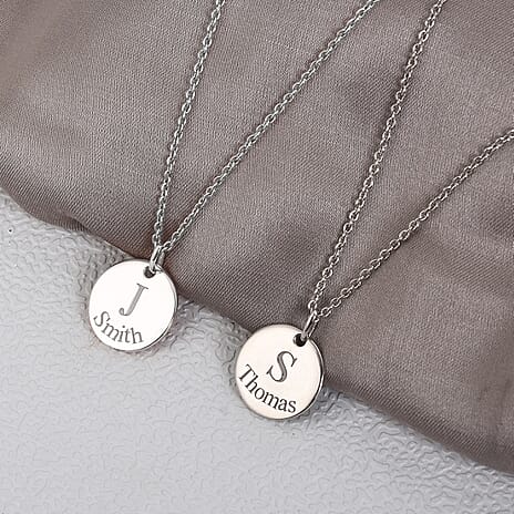 Personalised Initial and Date Engraved 15MM Disc Pendant with 18" Chain in Silver
