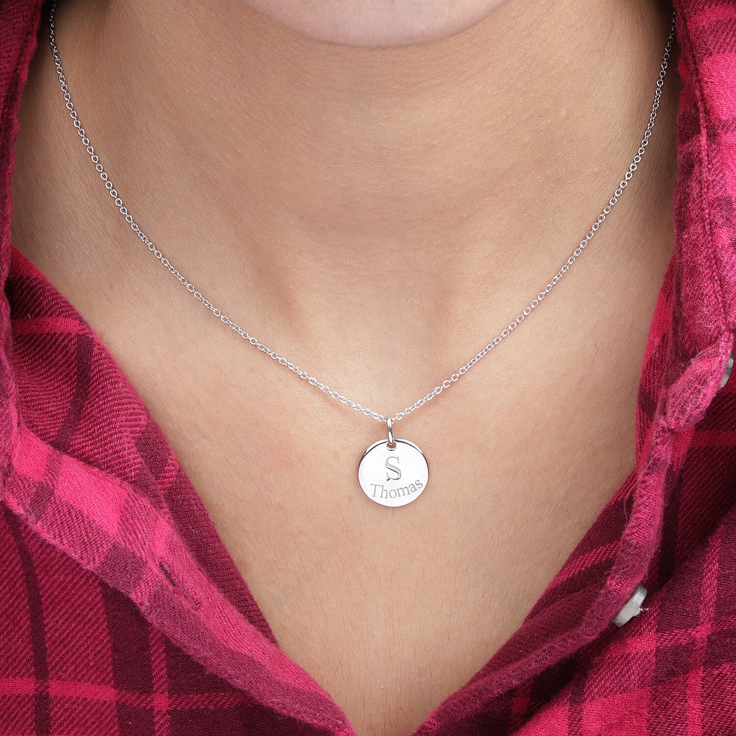 Personalised Initial and Date Engraved 15MM Disc Pendant with 18" Chain in Silver