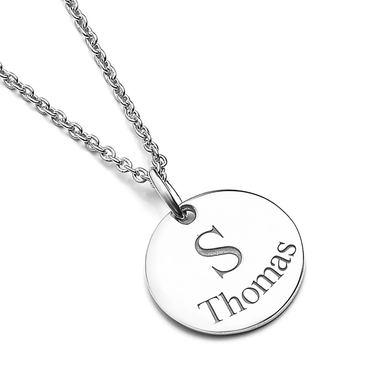 Personalised Initial and Date Engraved 15MM Disc Pendant with 18" Chain in Silver