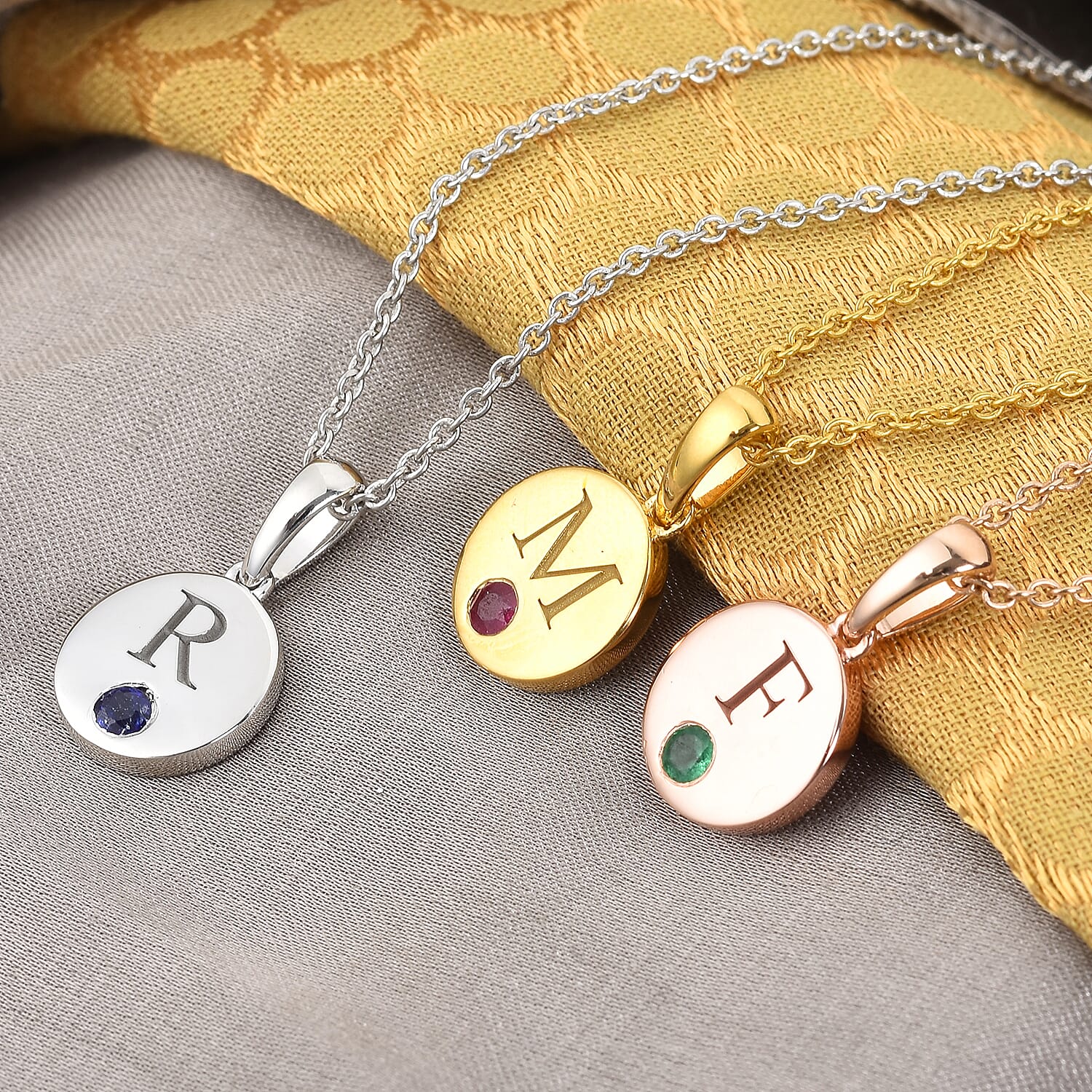 Personalised Initial Engraved and Birthstone Disc Pendant with Chain in Silver