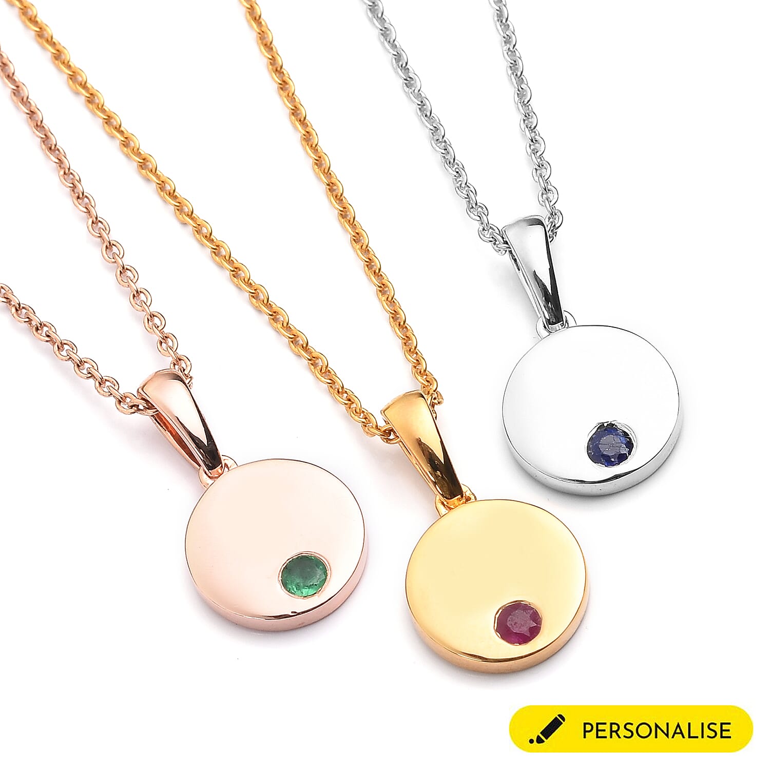 Personalised Initial Engraved and Birthstone Disc Pendant with Chain in Silver