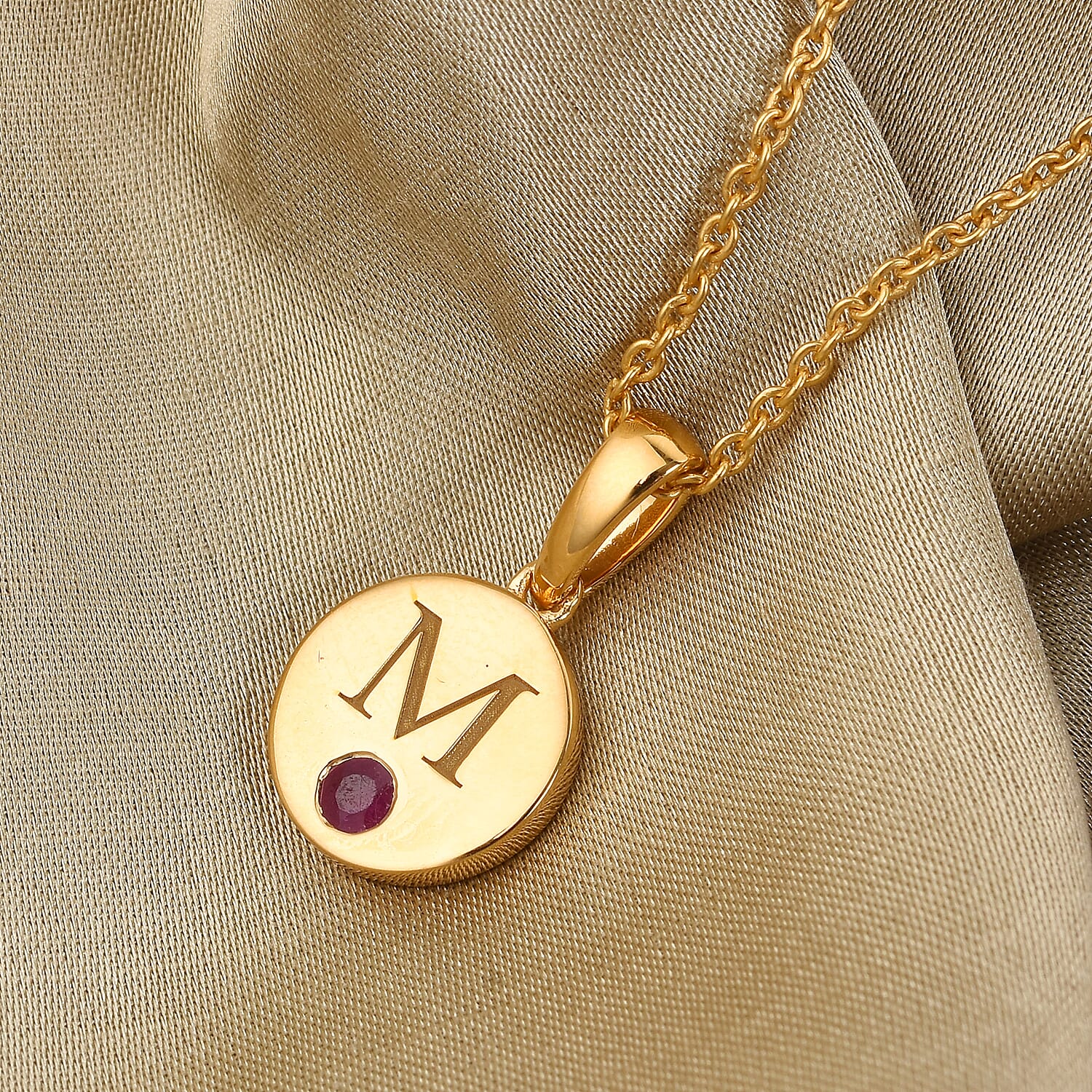 Personalised Initial Engraved and Birthstone Disc Pendant with Chain in Silver