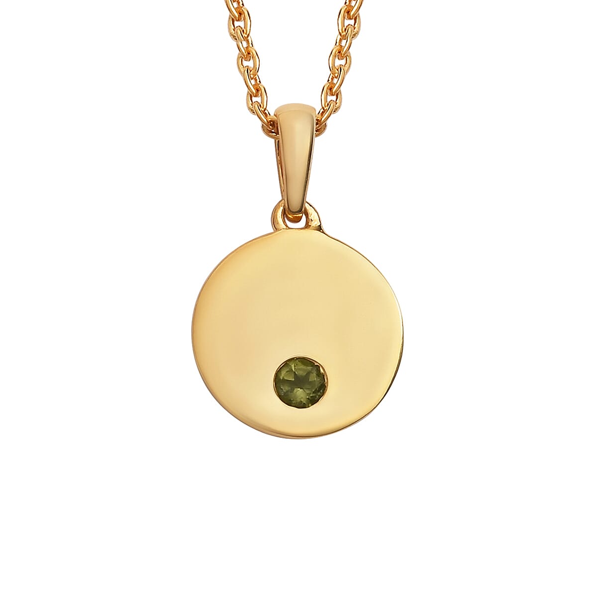 Personalised Initial Engraved and Birthstone Disc Pendant with Chain in Silver