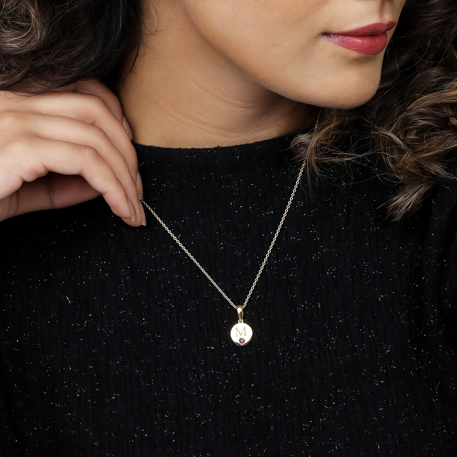 Personalised Initial Engraved and Birthstone Disc Pendant with Chain in Silver