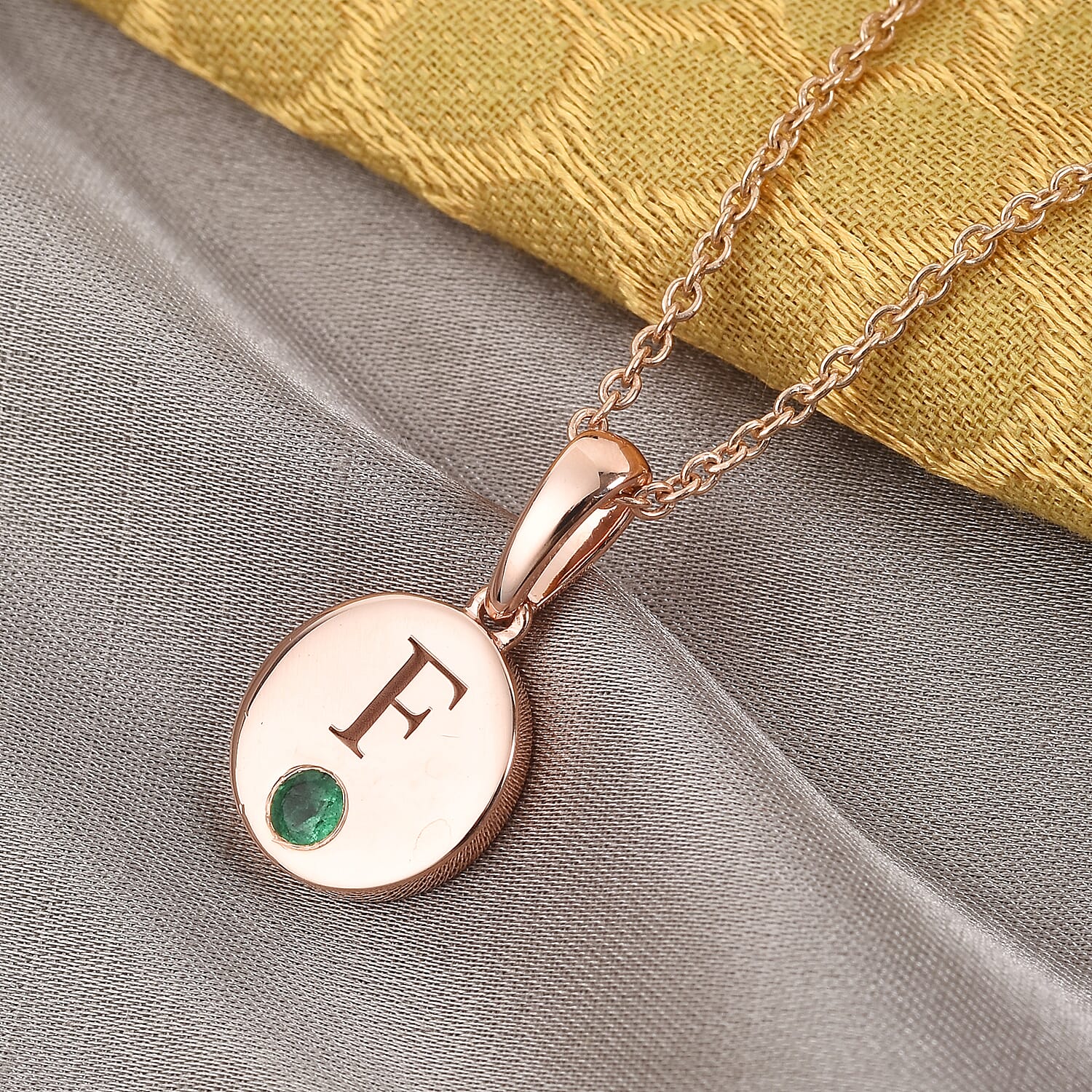 Personalised Initial Engraved and Birthstone Disc Pendant with Chain in Silver