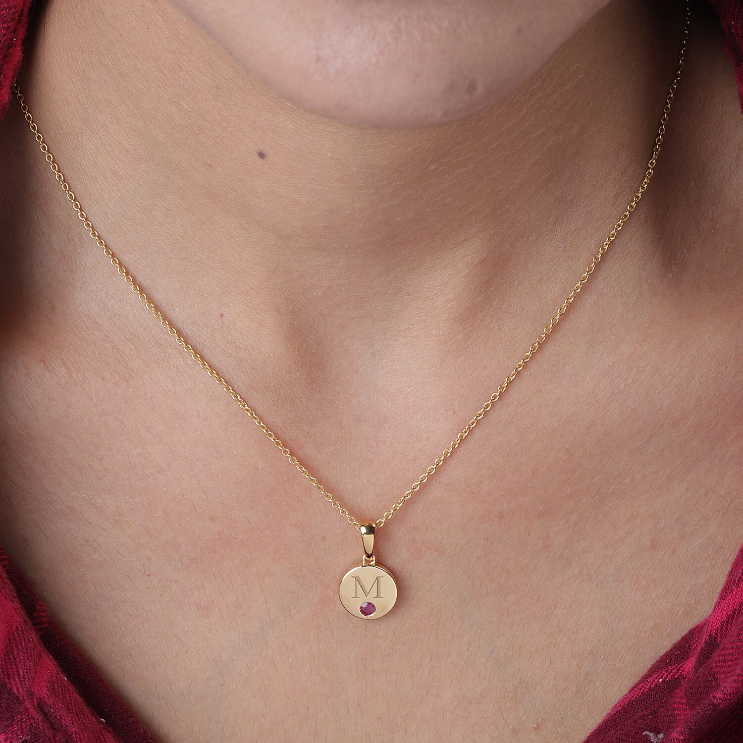 Personalised Initial Engraved and Birthstone Disc Pendant with Chain in Silver