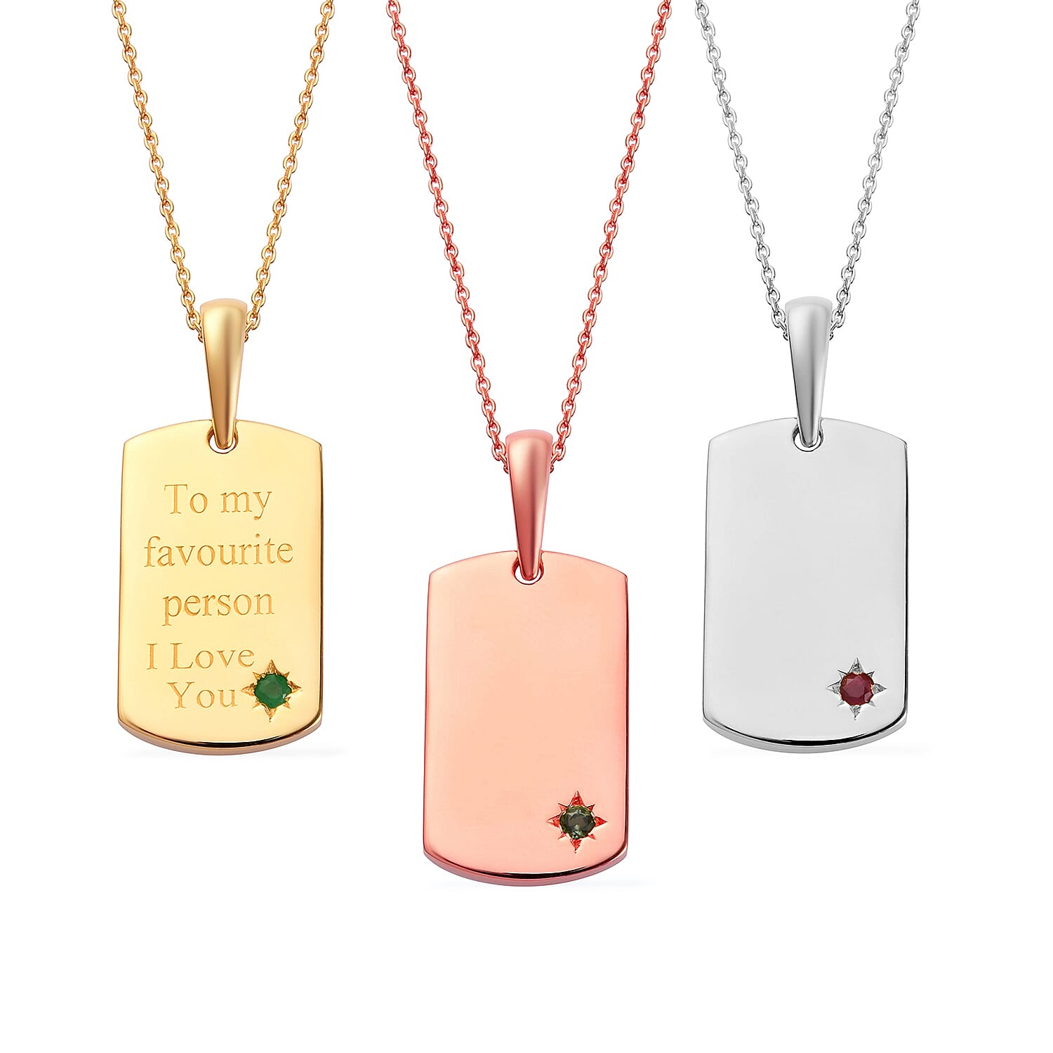 Personalised Engraved Birthstone Dog Tag Necklace in Silver