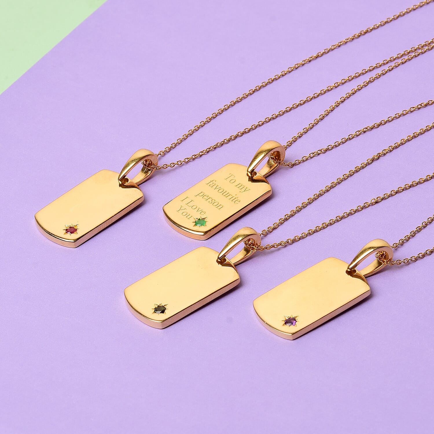 Personalised Engraved Birthstone Dog Tag Necklace in Silver