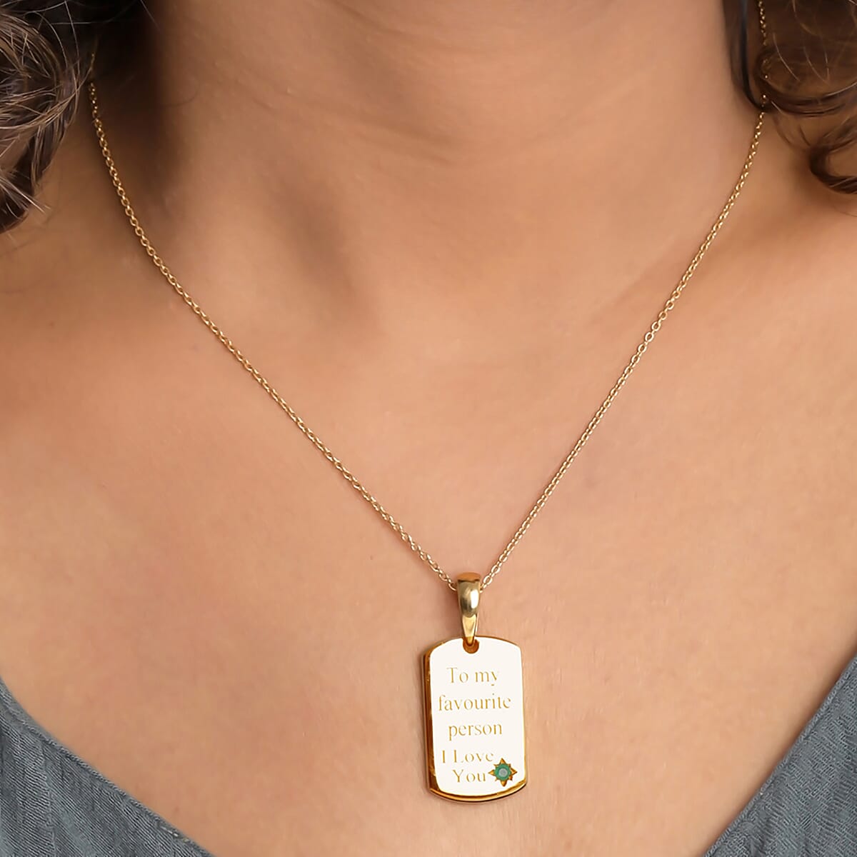 Personalised Engraved Birthstone Dog Tag Necklace in Silver