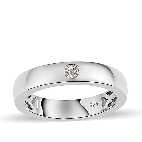 Personalised Engravable Platinum Overlay Birthstone Band Ring in Silver