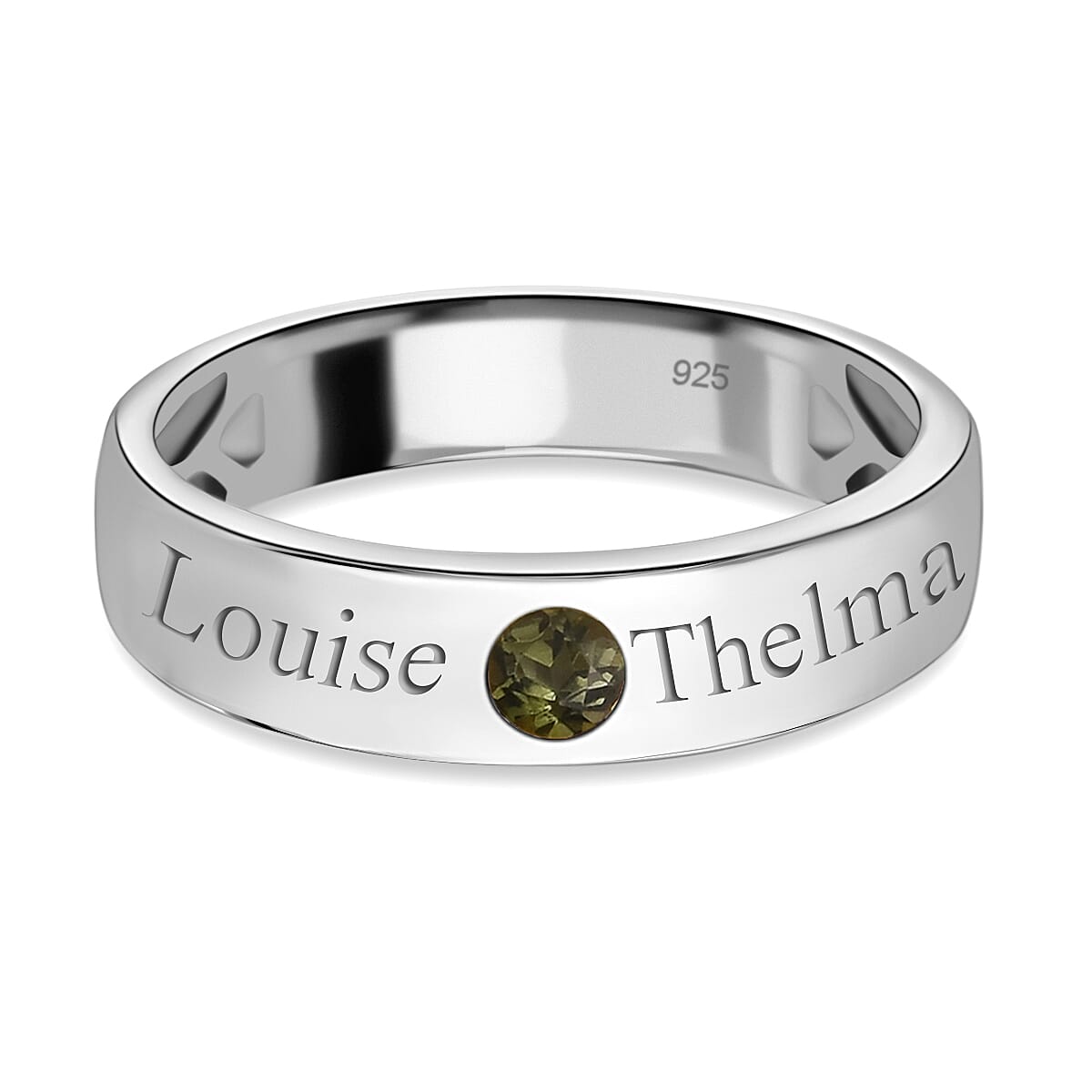 Personalised Engravable Platinum Overlay Birthstone Band Ring in Silver Personalised Engravable Platinum Overlay Birthstone Band Ring in Silver