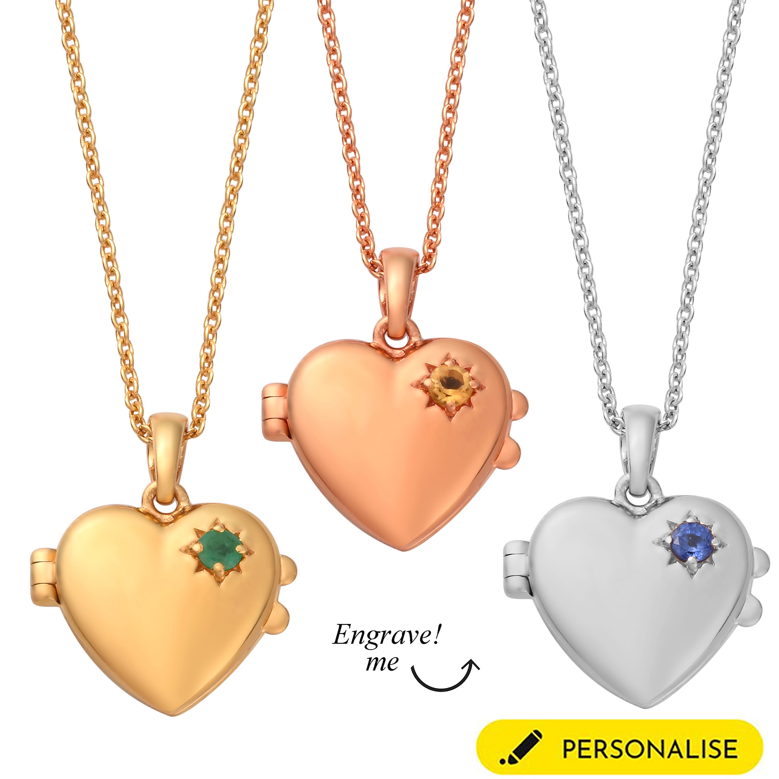 Personalised Engraved Initial and Birthstone Heart Locket