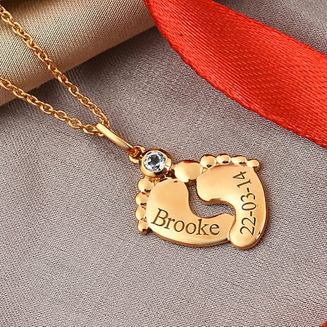 Personalised Engraved Baby Feet Necklace with Birthstone in Silver