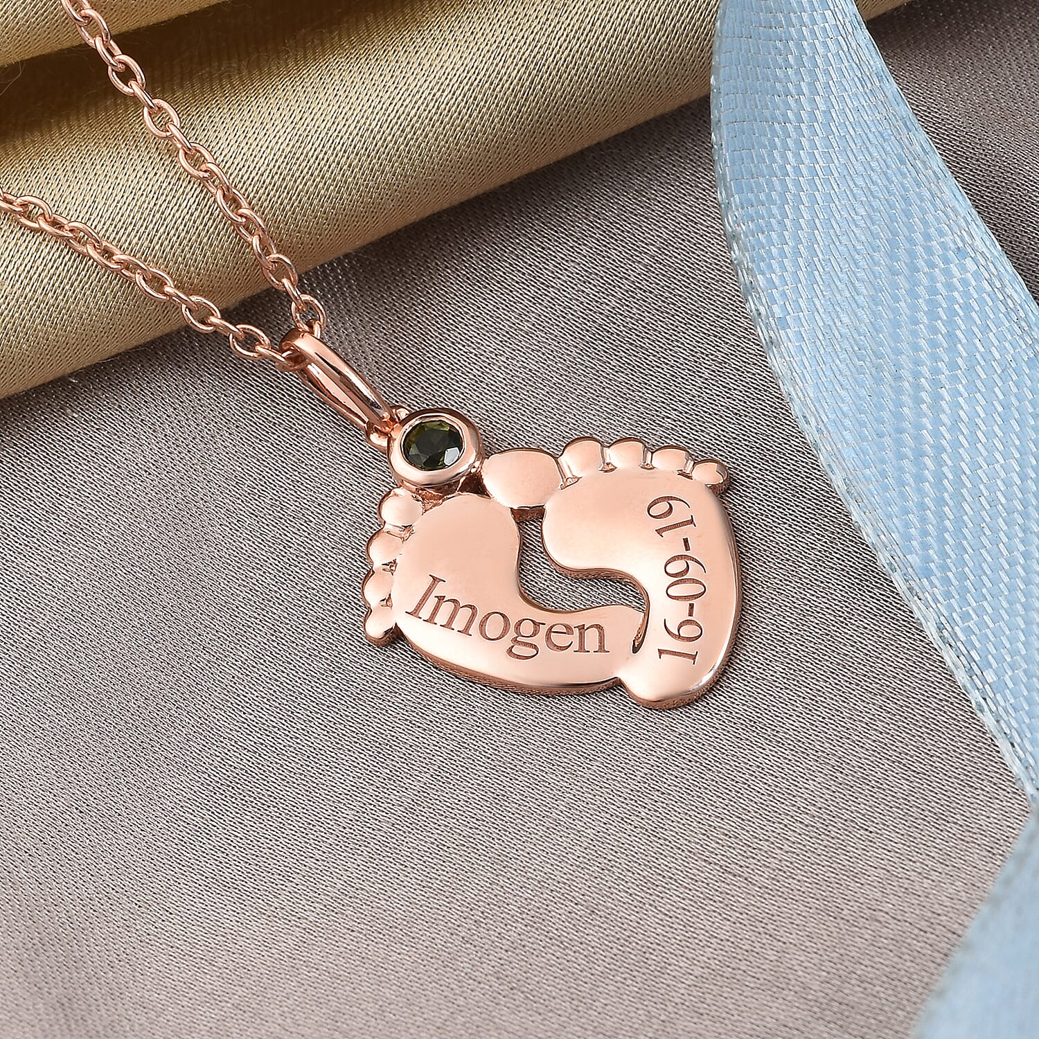 Personalised Engraved Baby Feet Necklace with Birthstone in Silver