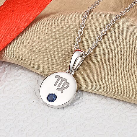 Personalised Engraved Mini Disc Zodiac Birthstone Necklace with Chain in Silver, Size 18 Inch
