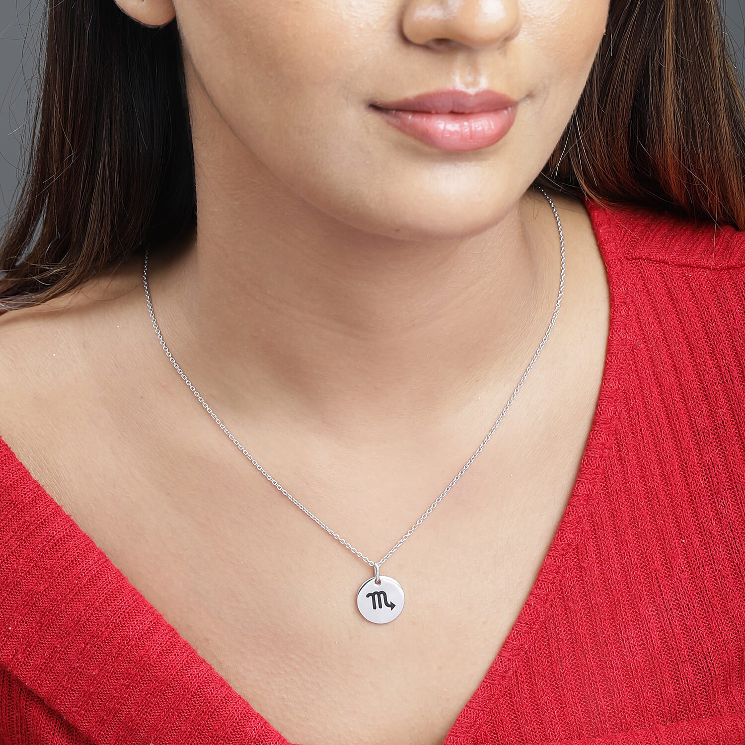 Personalised Engraved Initial and Zodiac Pendant with Chain in Silver Size 18"