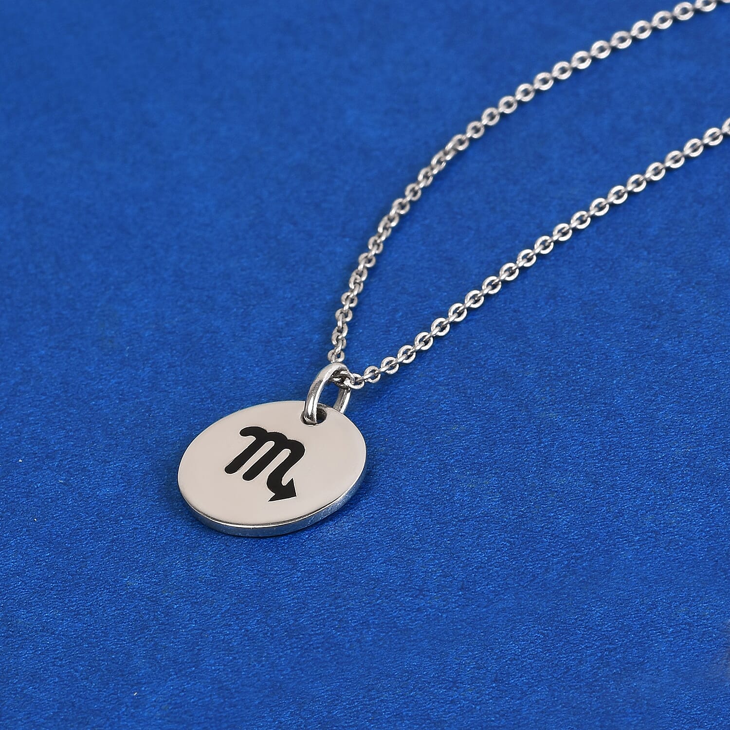 Personalised Engraved Initial and Zodiac Pendant with Chain in Silver Size 18"