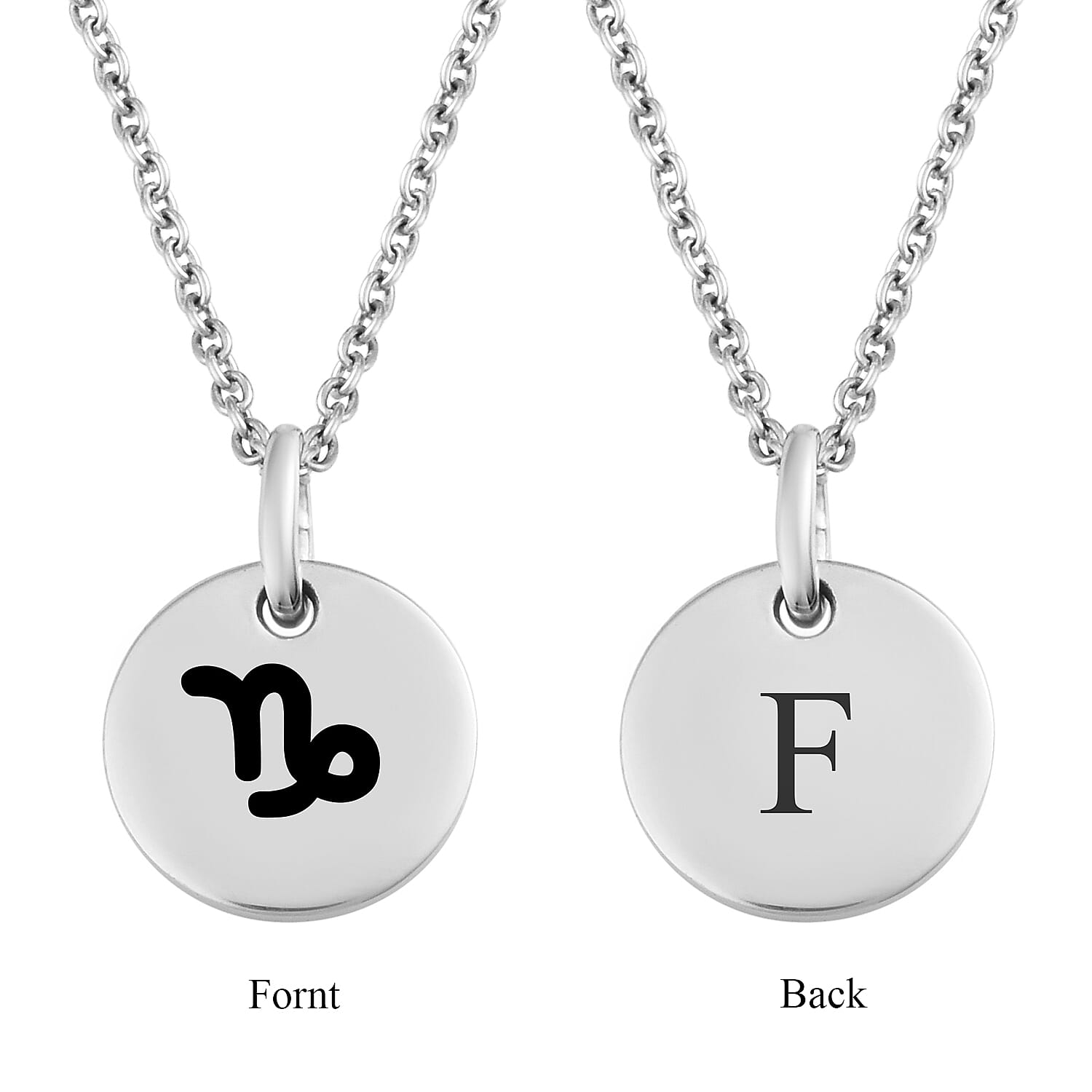 Personalised Engraved Initial and Zodiac Pendant with Chain in Silver Size 18"