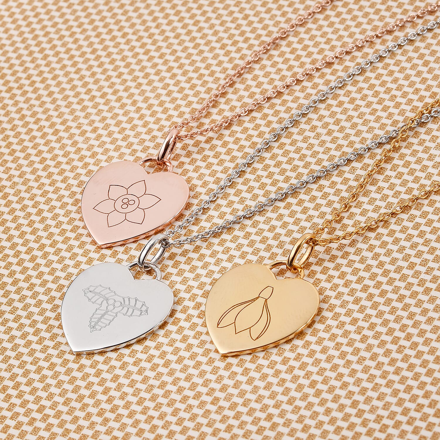 Personalised Engraved Name and Birthflower Heart Pendant with Chain in Silver, Size 18"