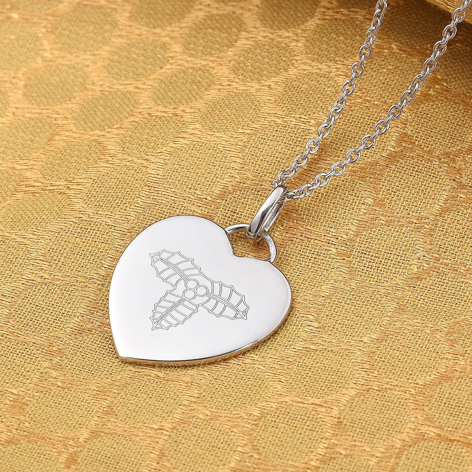 Personalised Engraved Name and Birthflower Heart Pendant with Chain in Silver, Size 18"