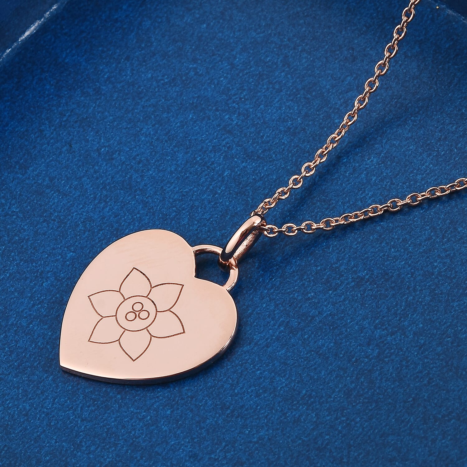 Personalised Engraved Name and Birthflower Heart Pendant with Chain in Silver, Size 18"