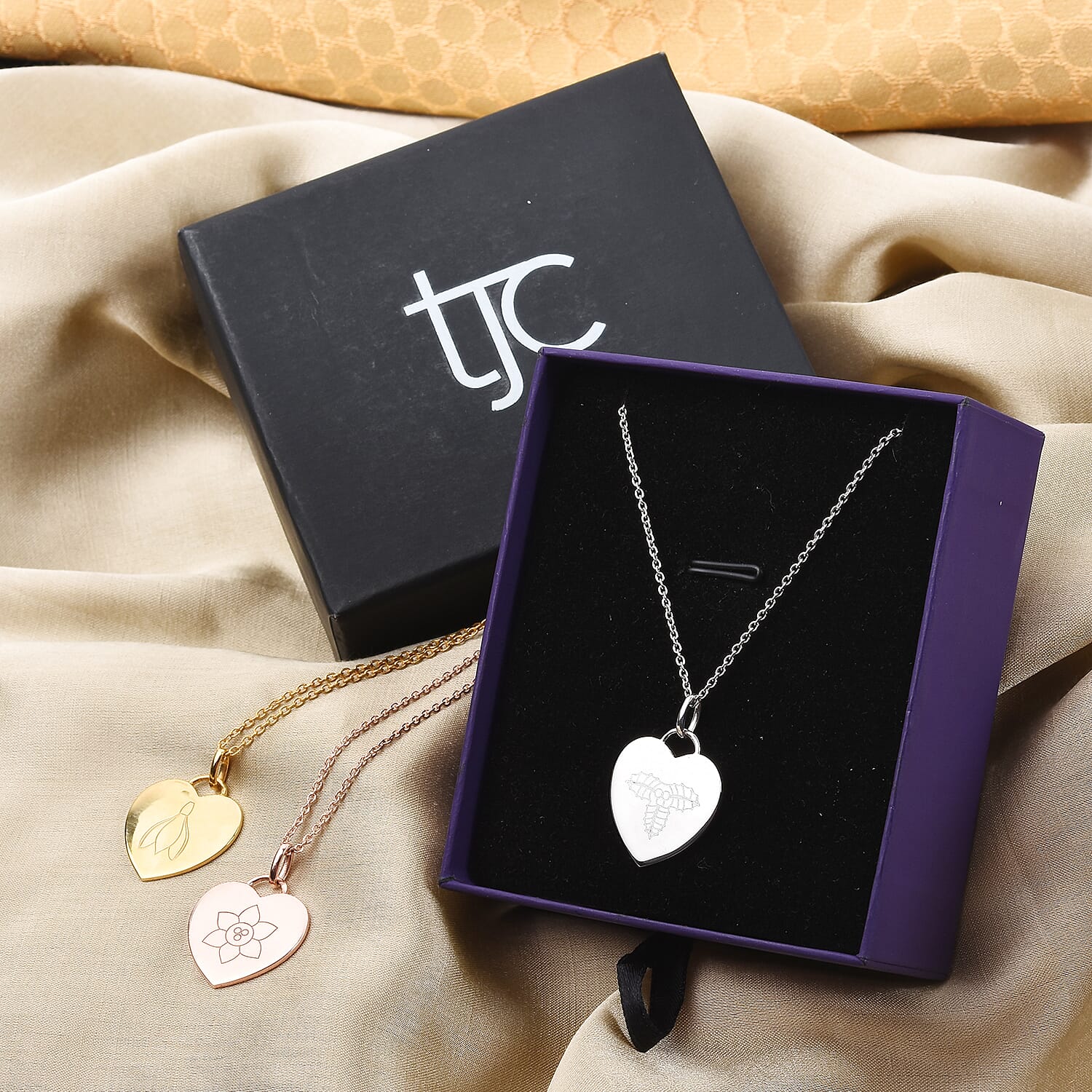 Personalised Engraved Name and Birthflower Heart Pendant with Chain in Silver, Size 18"