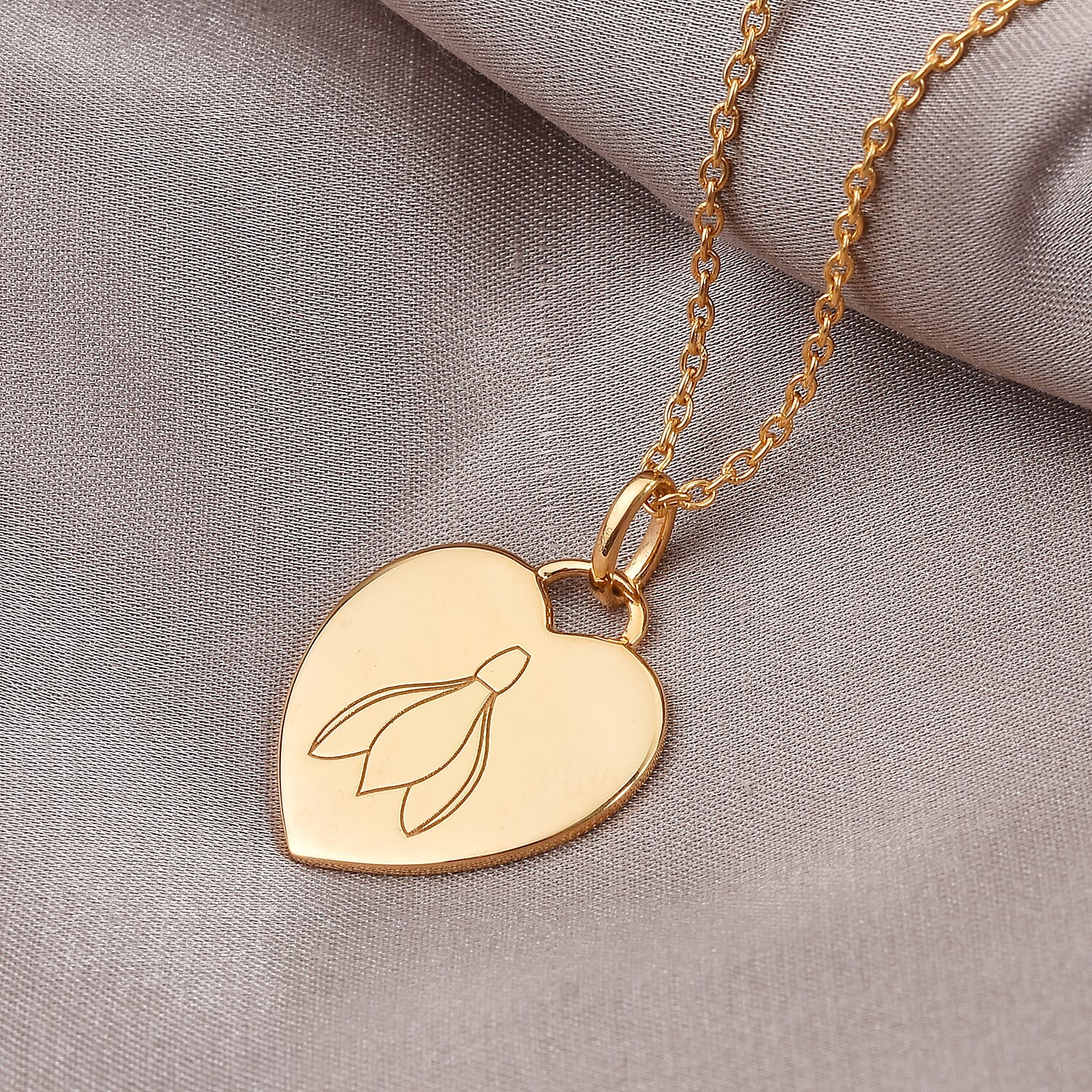 Personalised Engraved Name and Birthflower Heart Pendant with Chain in Silver, Size 18"