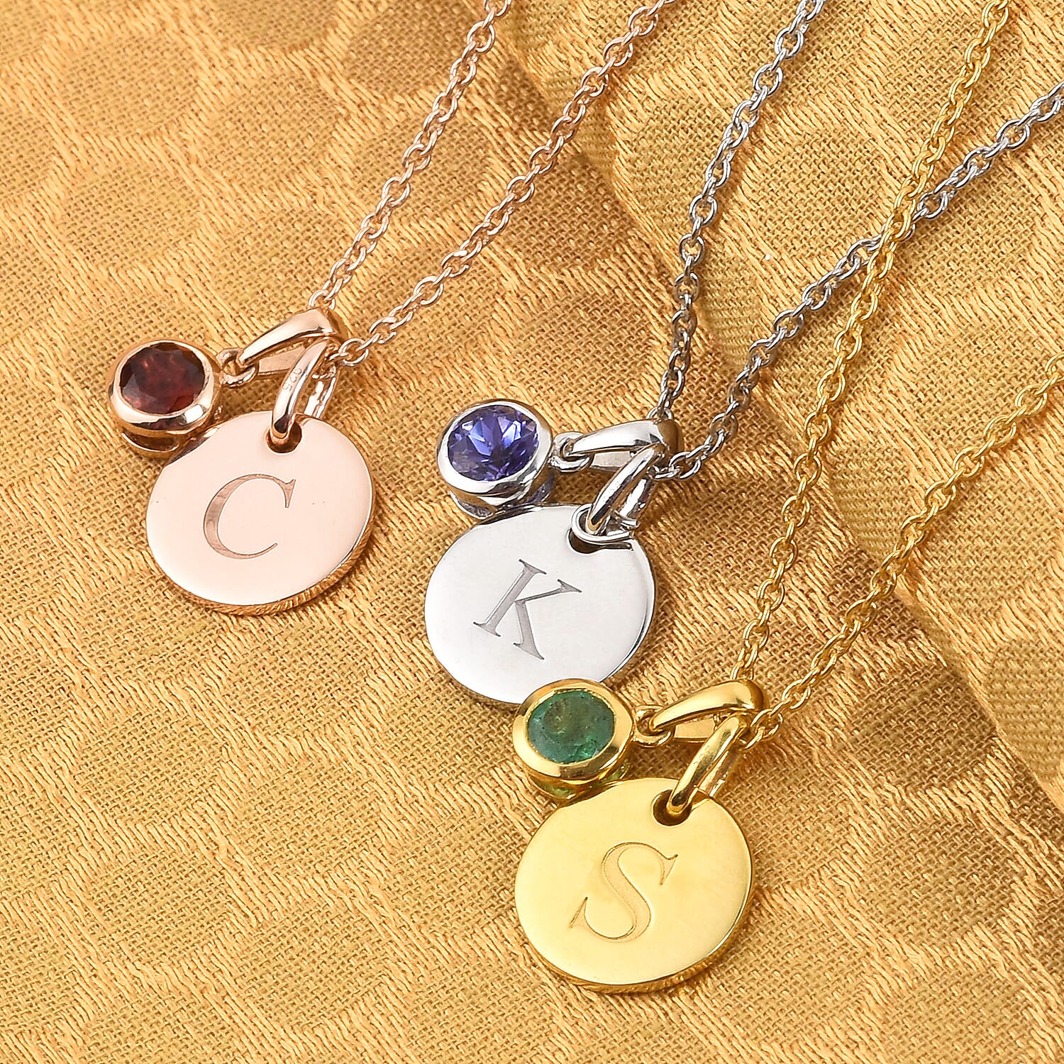 Personalised Engraved Birthstone and Initial Disc with 20Inch Chain in Silver