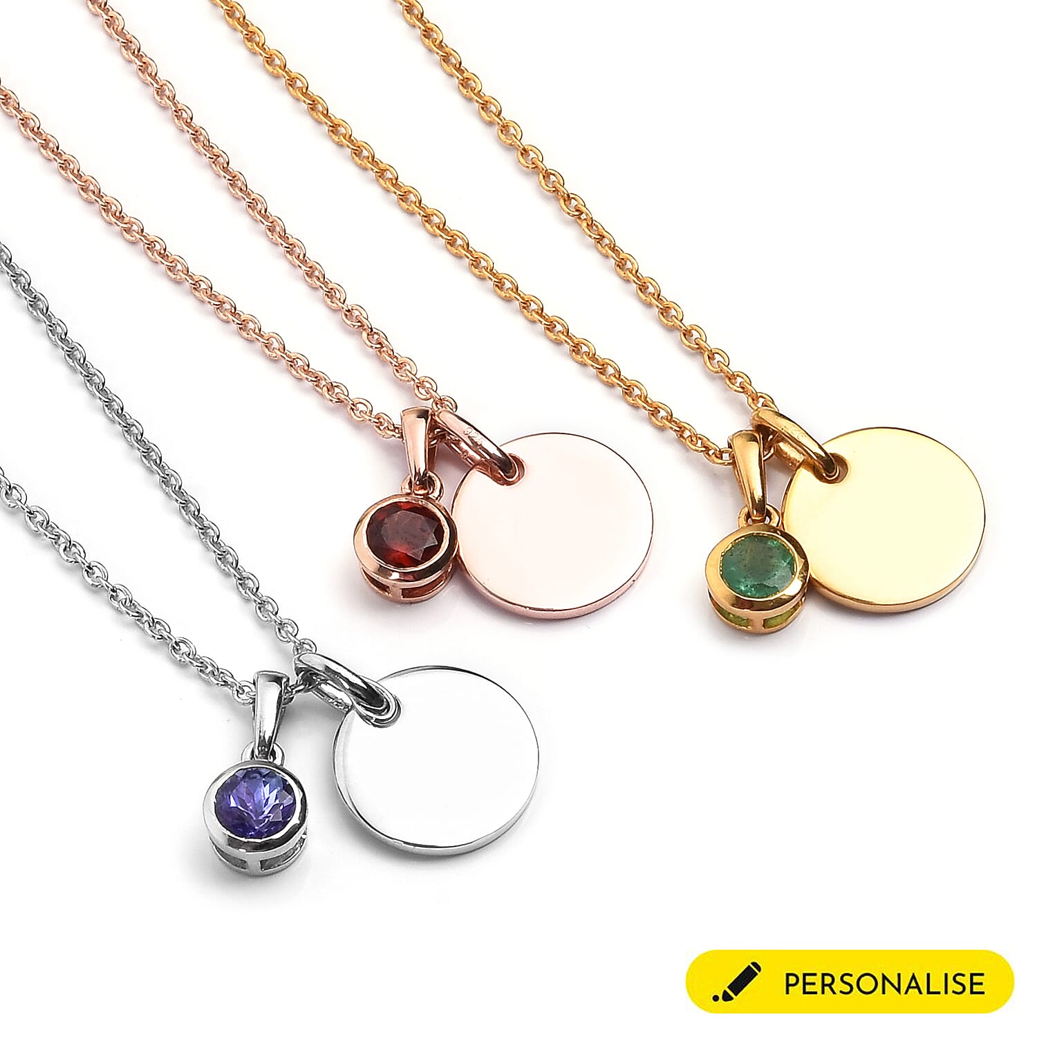 Personalised Engraved Birthstone and Initial Disc with 20Inch Chain in Silver