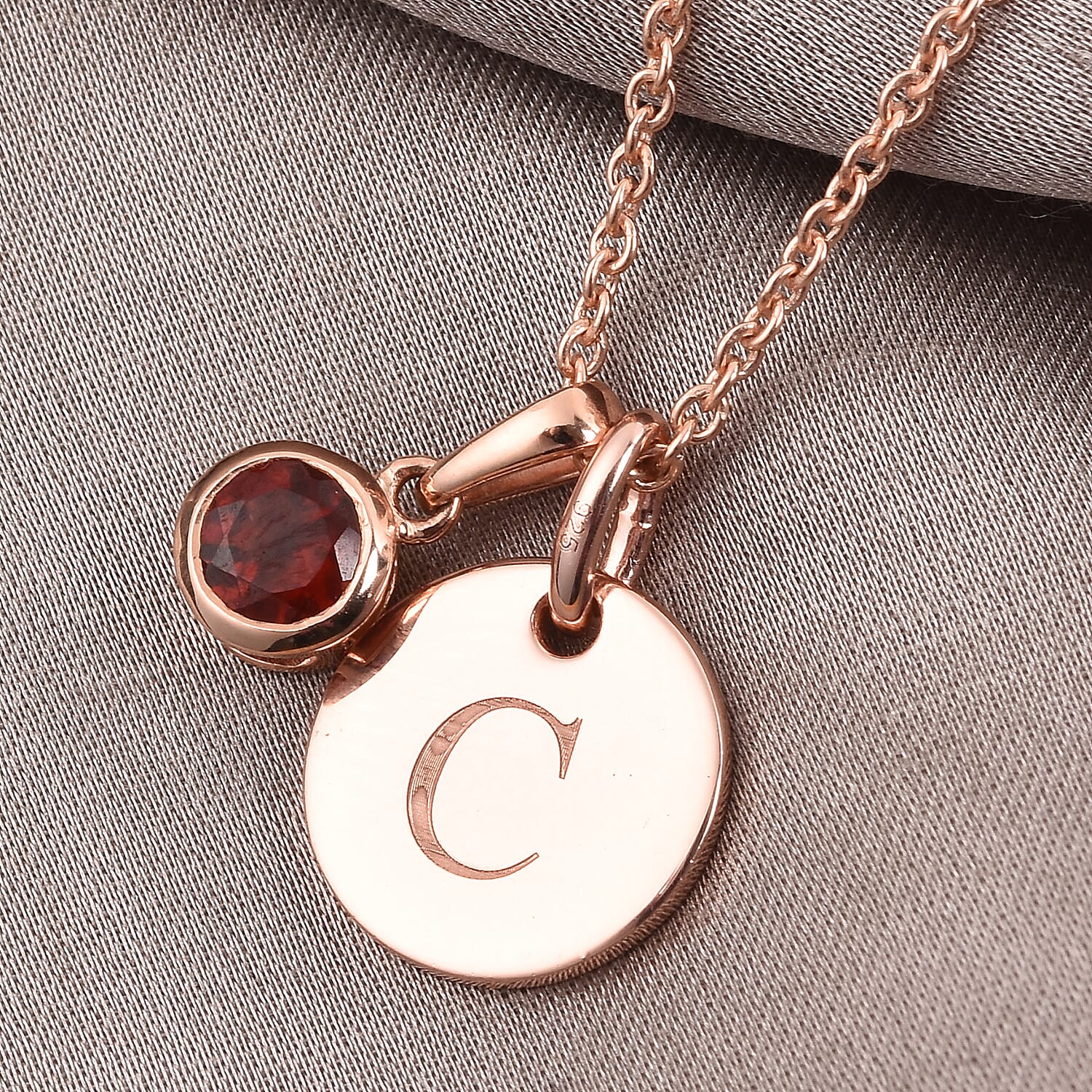 Personalised Engraved Birthstone and Initial Disc with 20Inch Chain in Silver