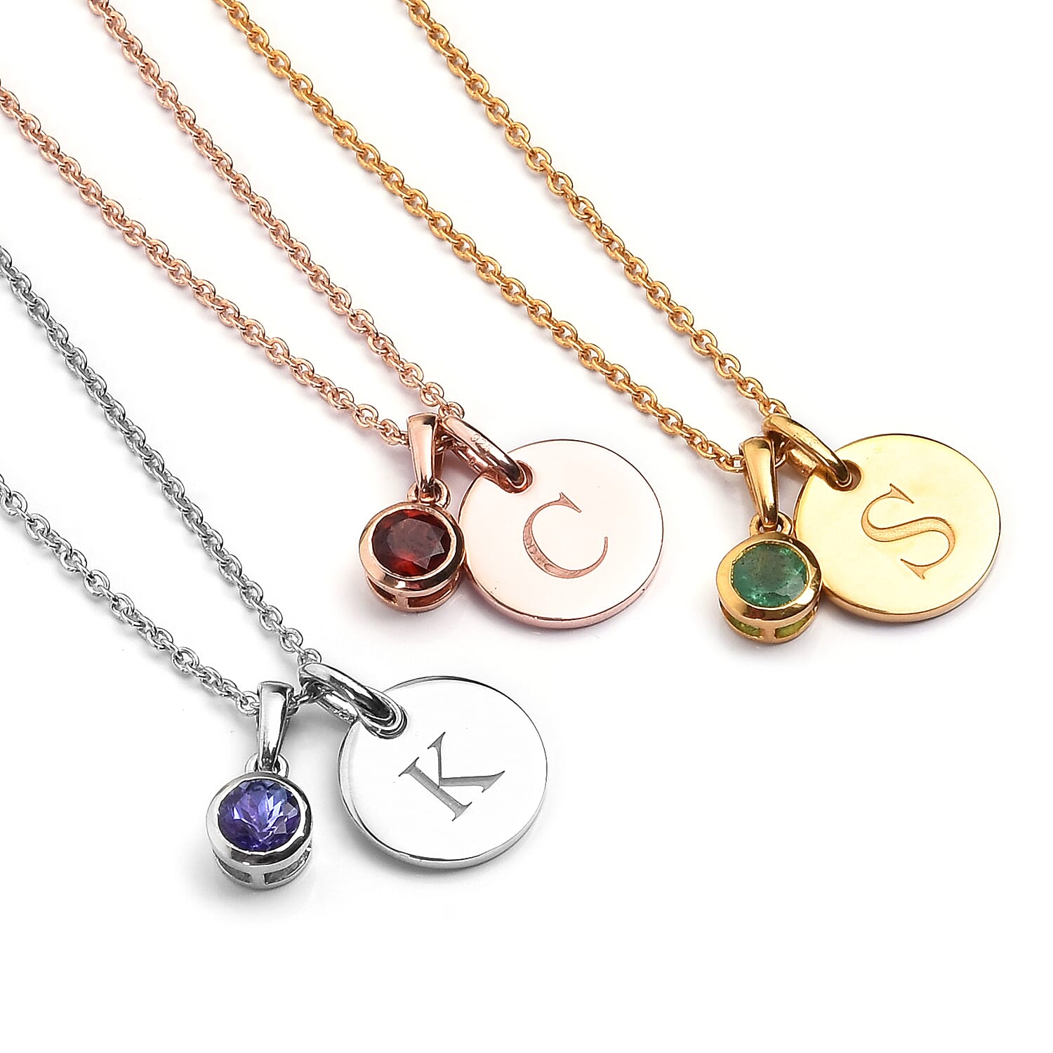 Personalised Engraved Birthstone and Initial Disc with 20Inch Chain in Silver