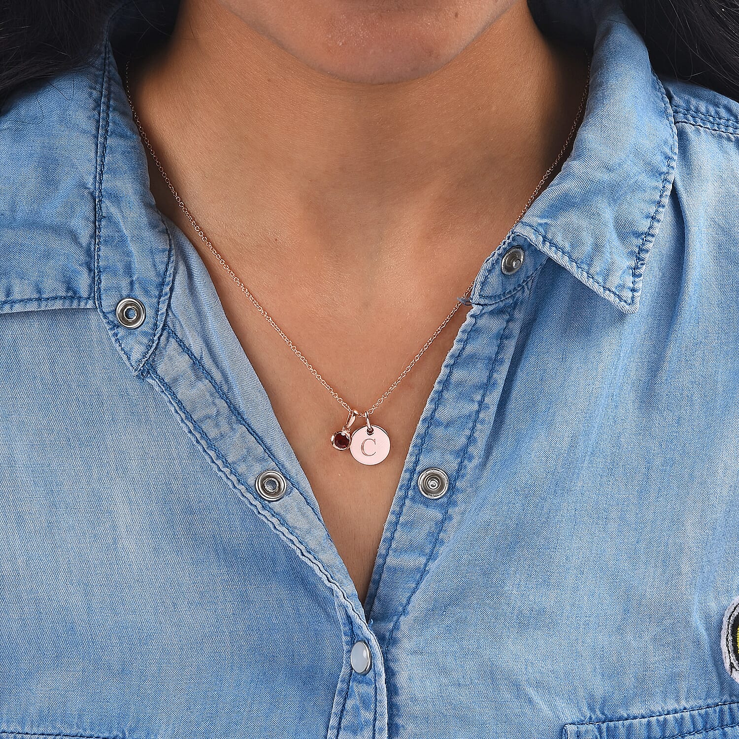 Personalised Engraved Birthstone and Initial Disc with 20Inch Chain in Silver