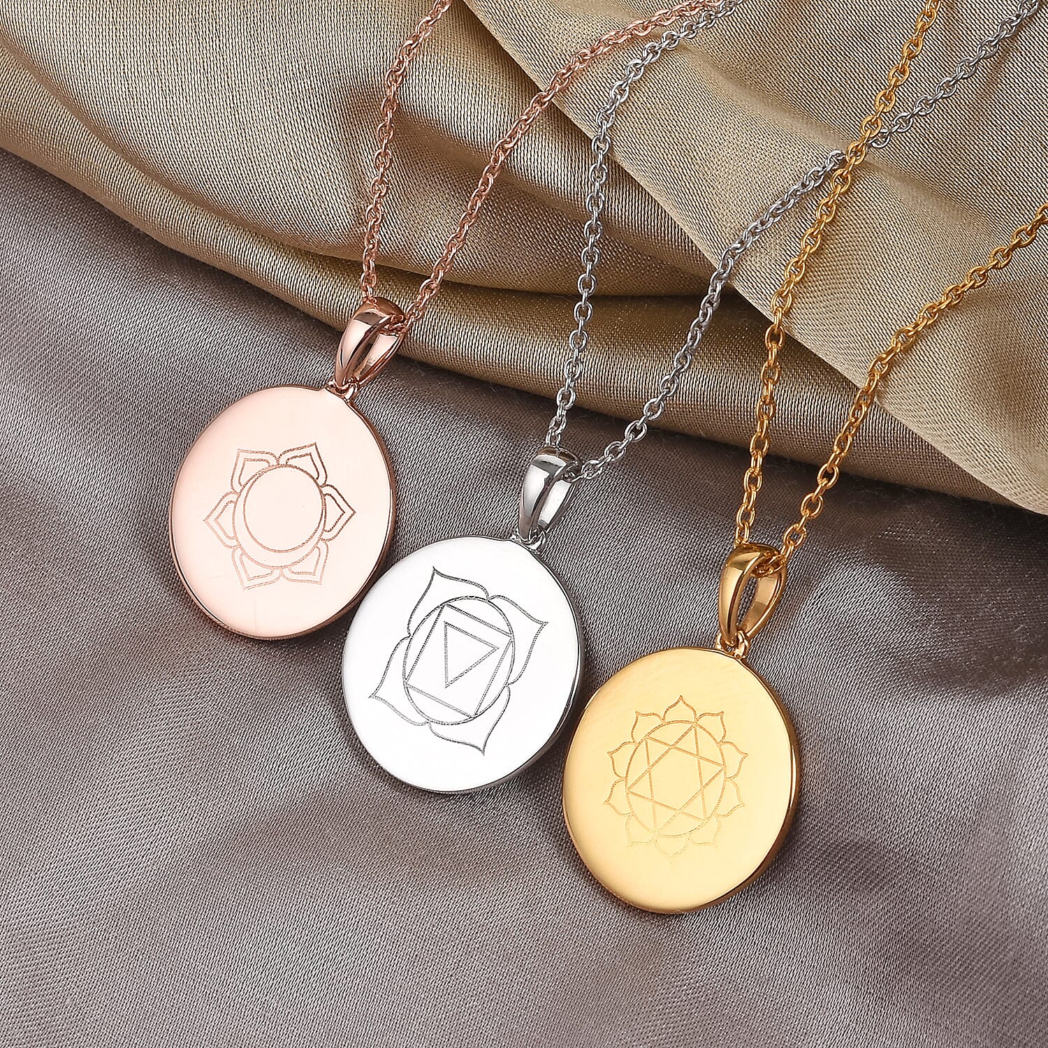 Personalised Engraved Name and Chakra Disc with Chain in Silver, Size 18"