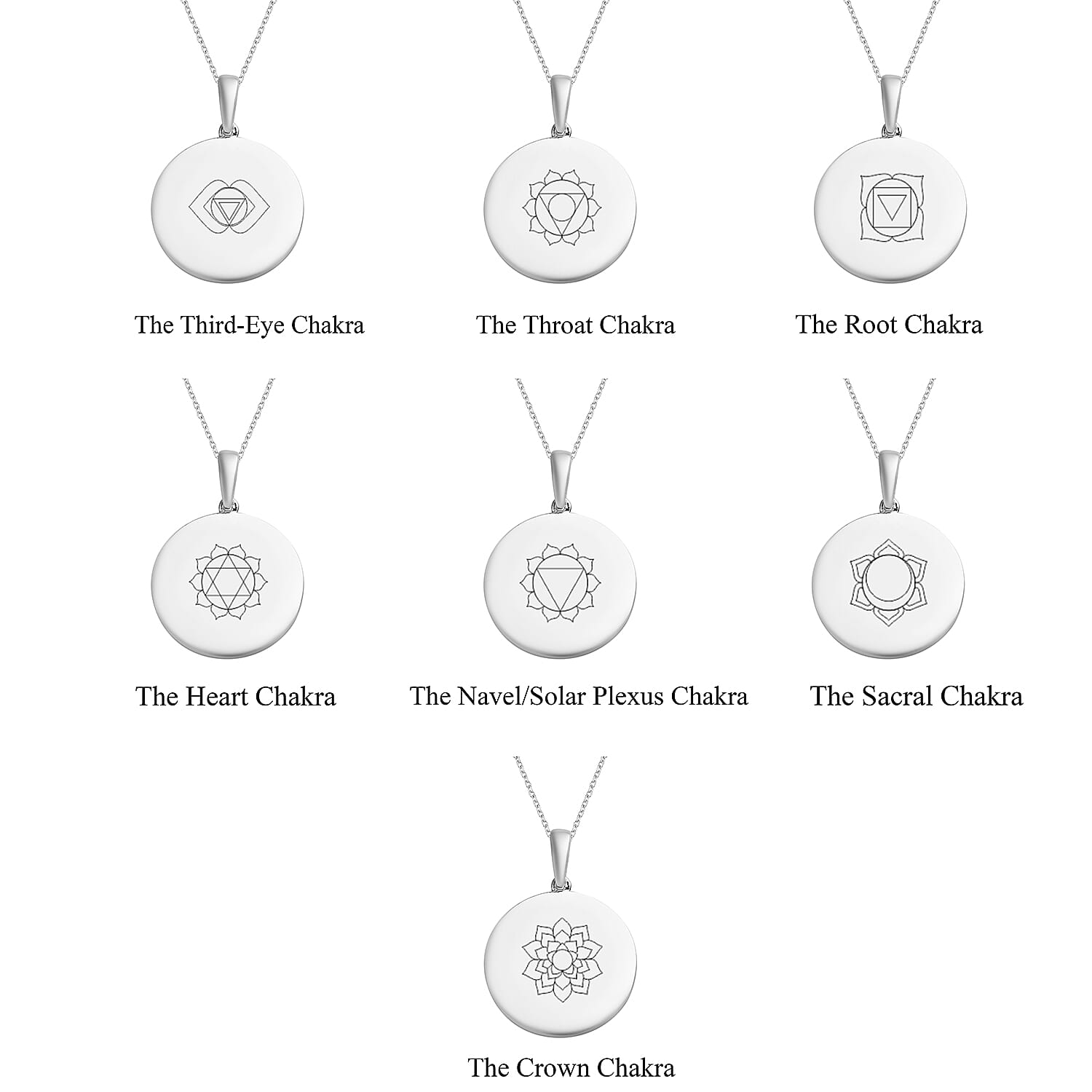 Personalised Engraved Name and Chakra Disc with Chain in Silver, Size 18"