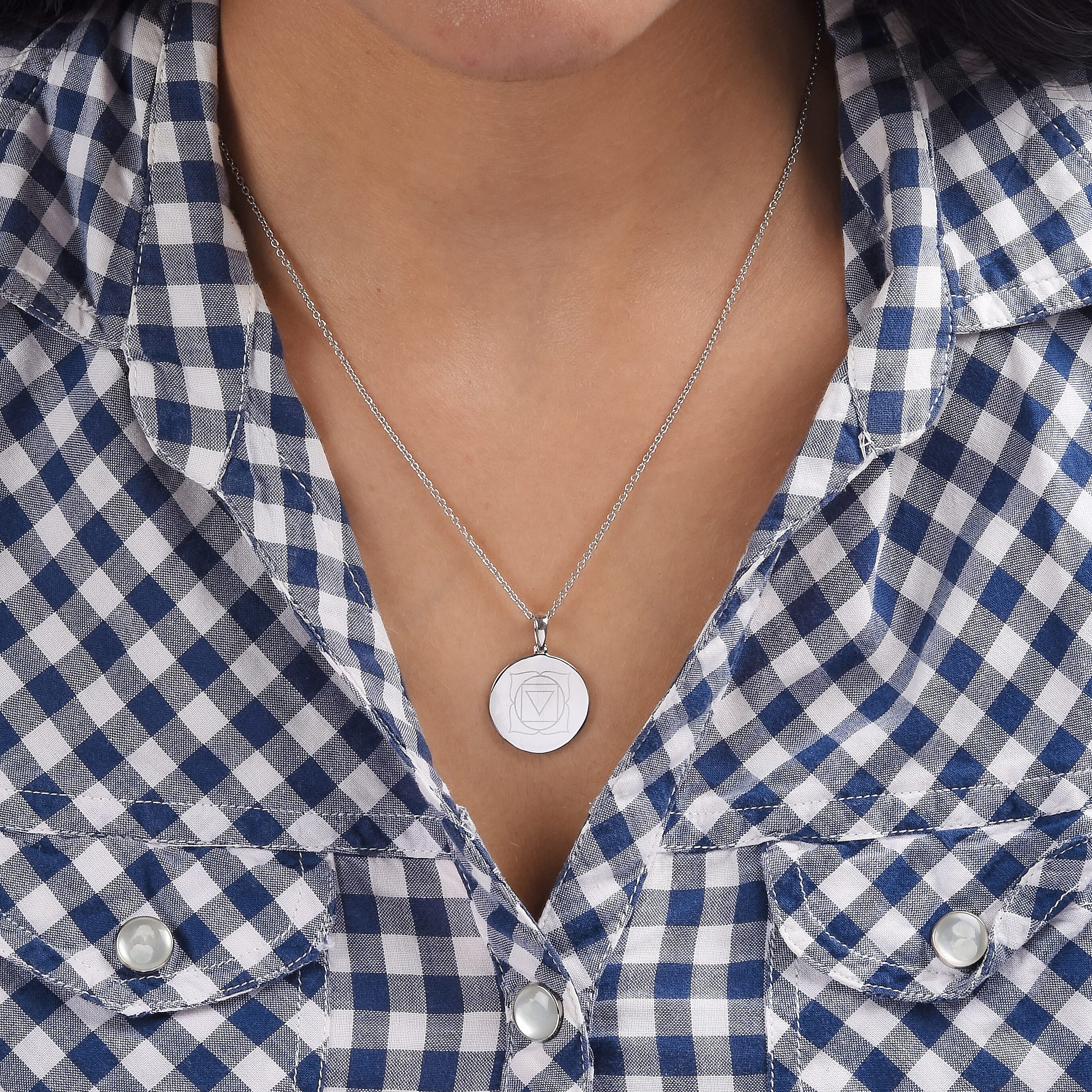 Personalised Engraved Name and Chakra Disc with Chain in Silver, Size 18"