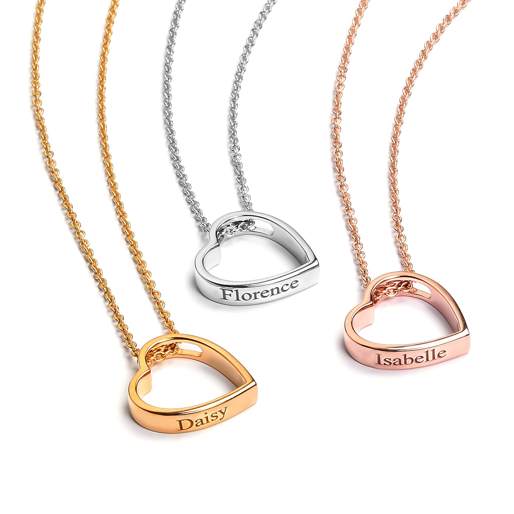 Personalised Engraved Heart Pendant with Chain in Silver