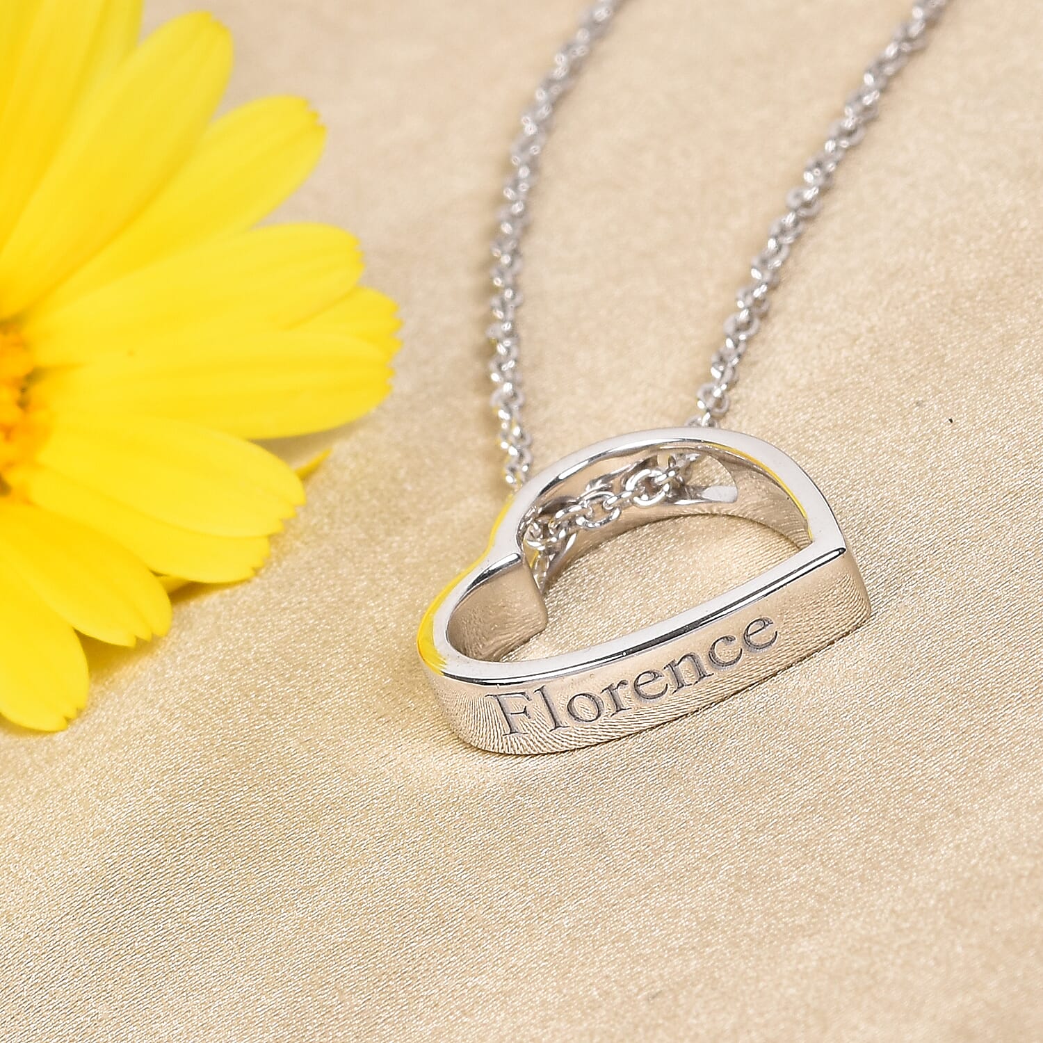 Personalised Engraved Heart Pendant with Chain in Silver