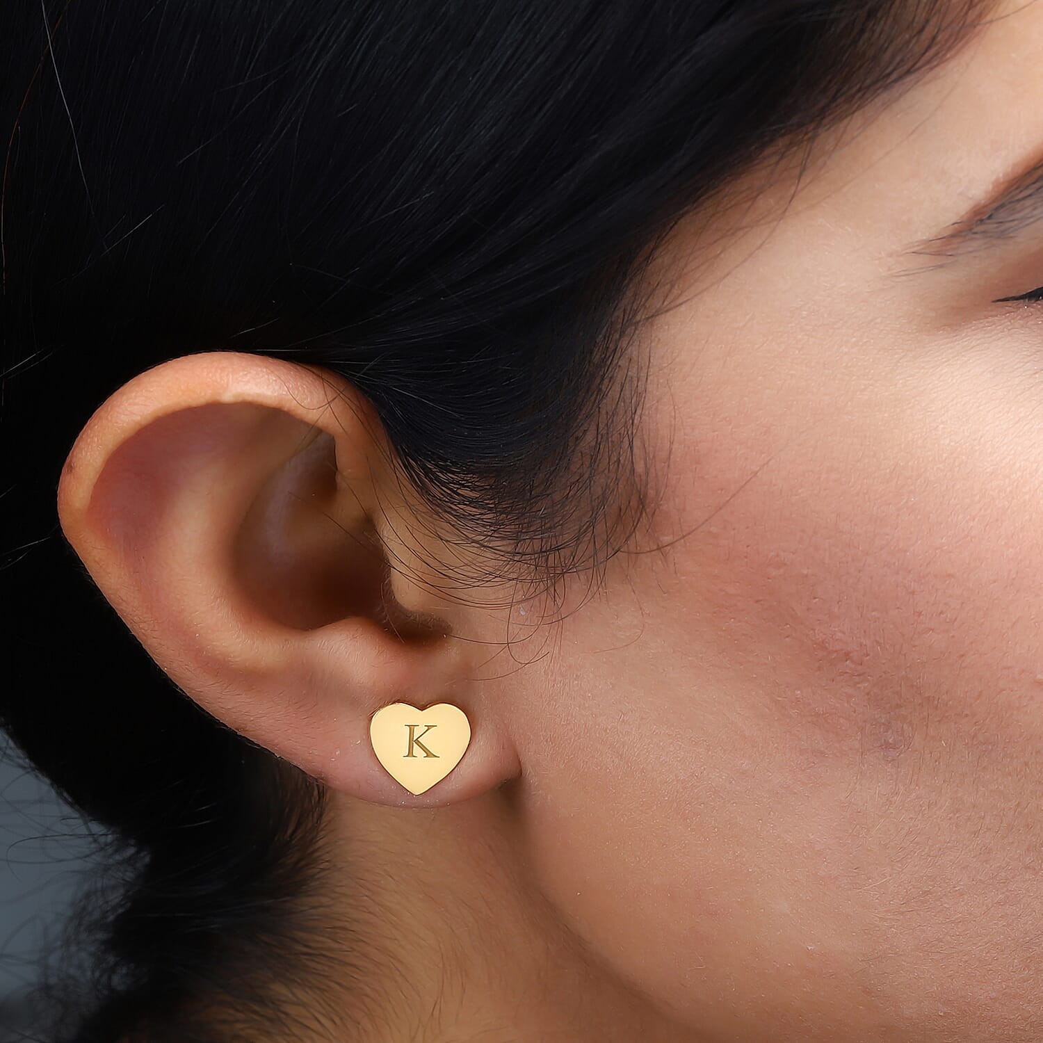 Personalised Engraved Initial Heart Stud Earrings