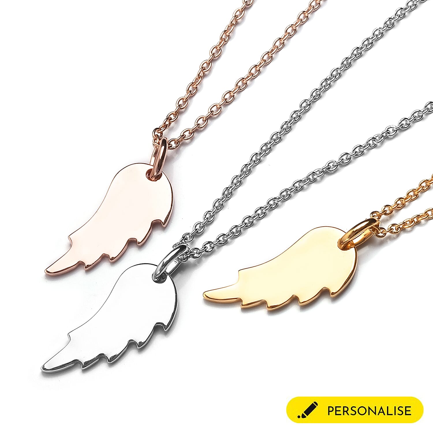 Personalised Engraved Angel Wings Pendant with 20Inch Chain in Silver