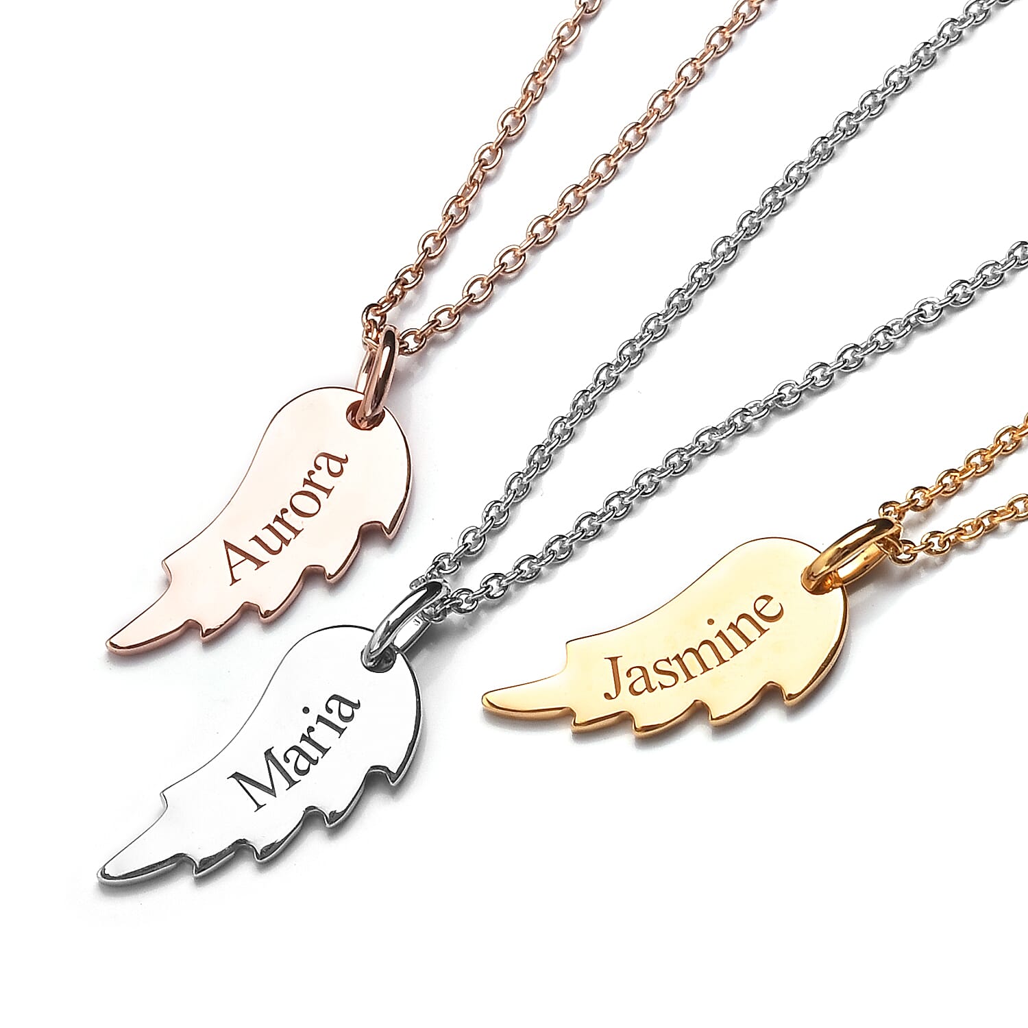 Personalised Engraved Angel Wings Pendant with 20Inch Chain in Silver