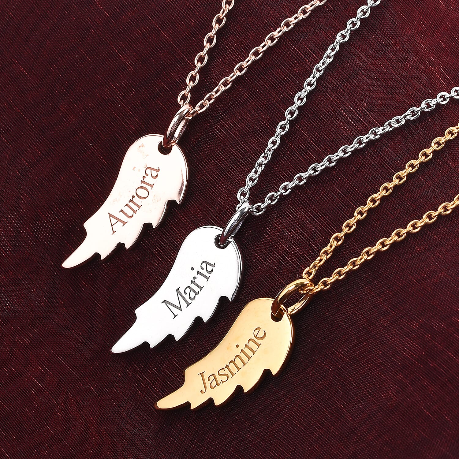 Personalised Engraved Angel Wings Pendant with 20Inch Chain in Silver