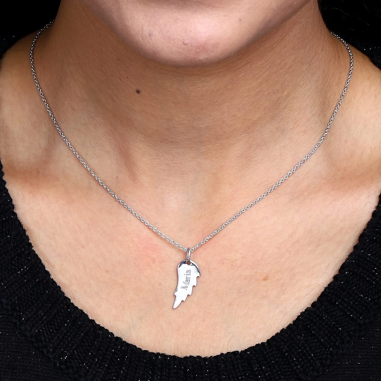 Personalised Engraved Angel Wings Pendant with 20Inch Chain in Silver