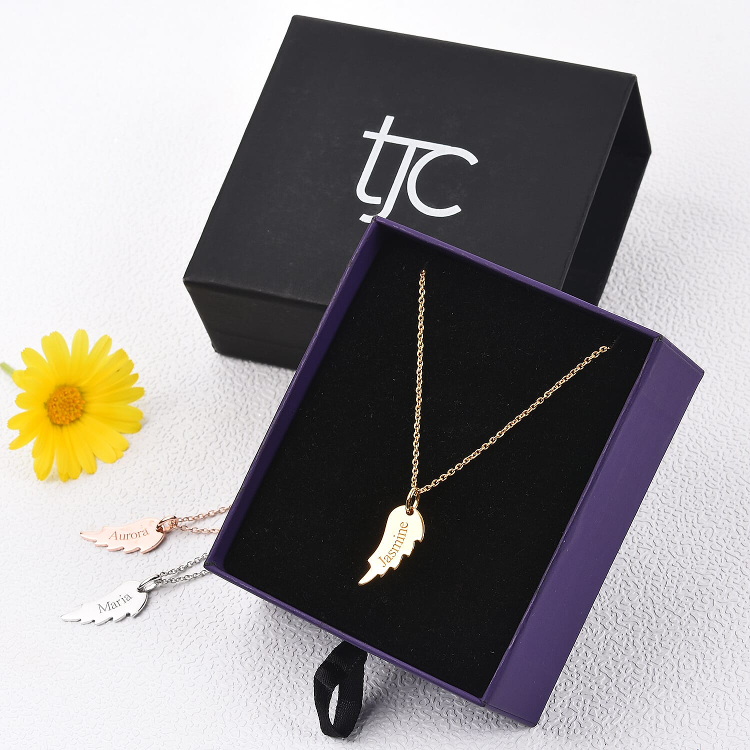 Personalised Engraved Angel Wings Pendant with 20Inch Chain in Silver