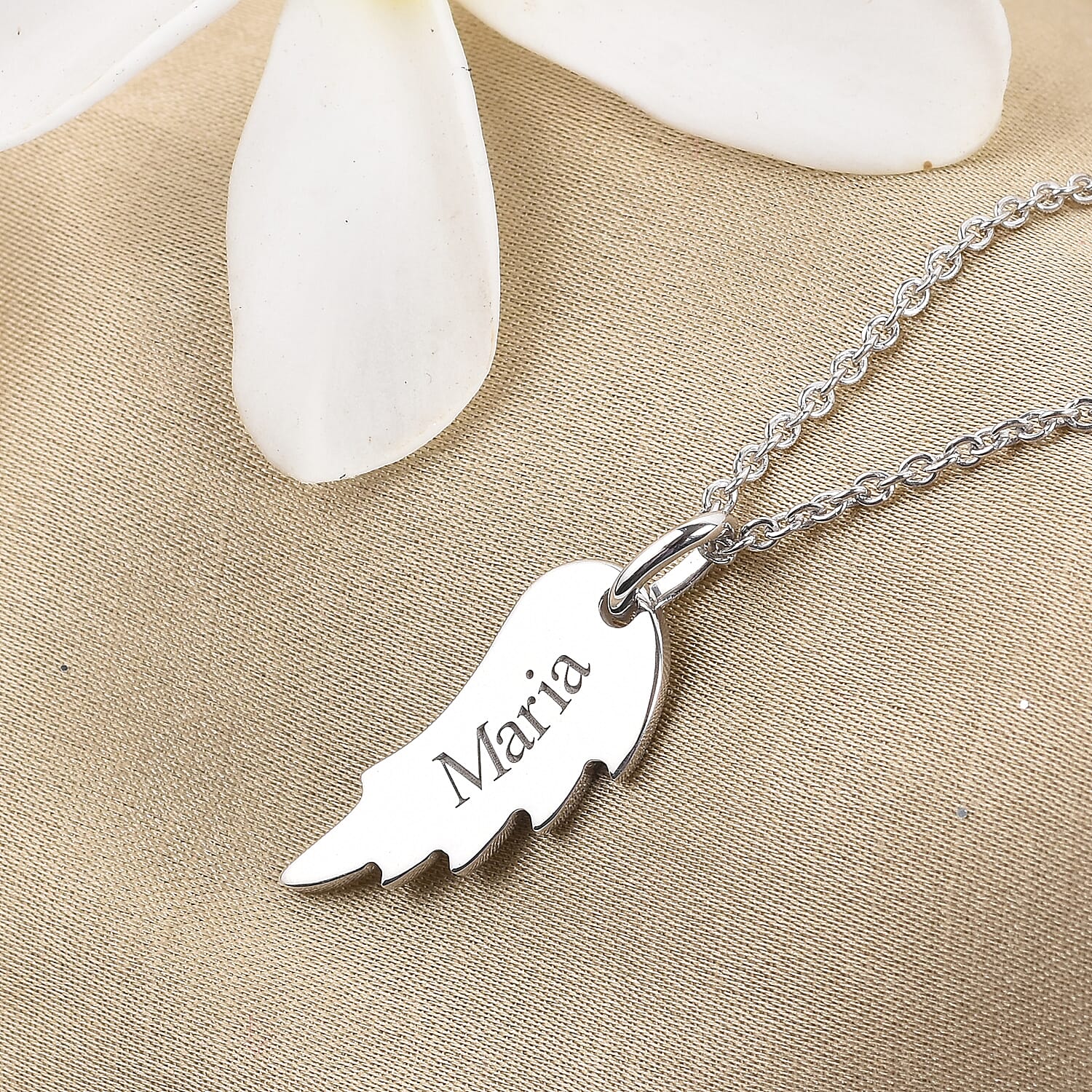 Personalised Engraved Angel Wings Pendant with 20Inch Chain in Silver