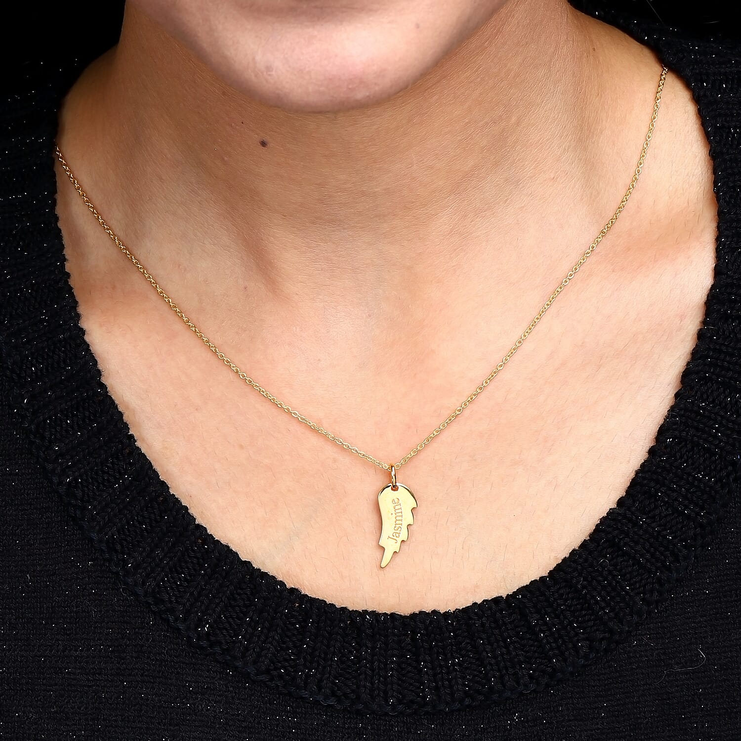 Personalised Engraved Angel Wings Pendant with 20Inch Chain in Silver