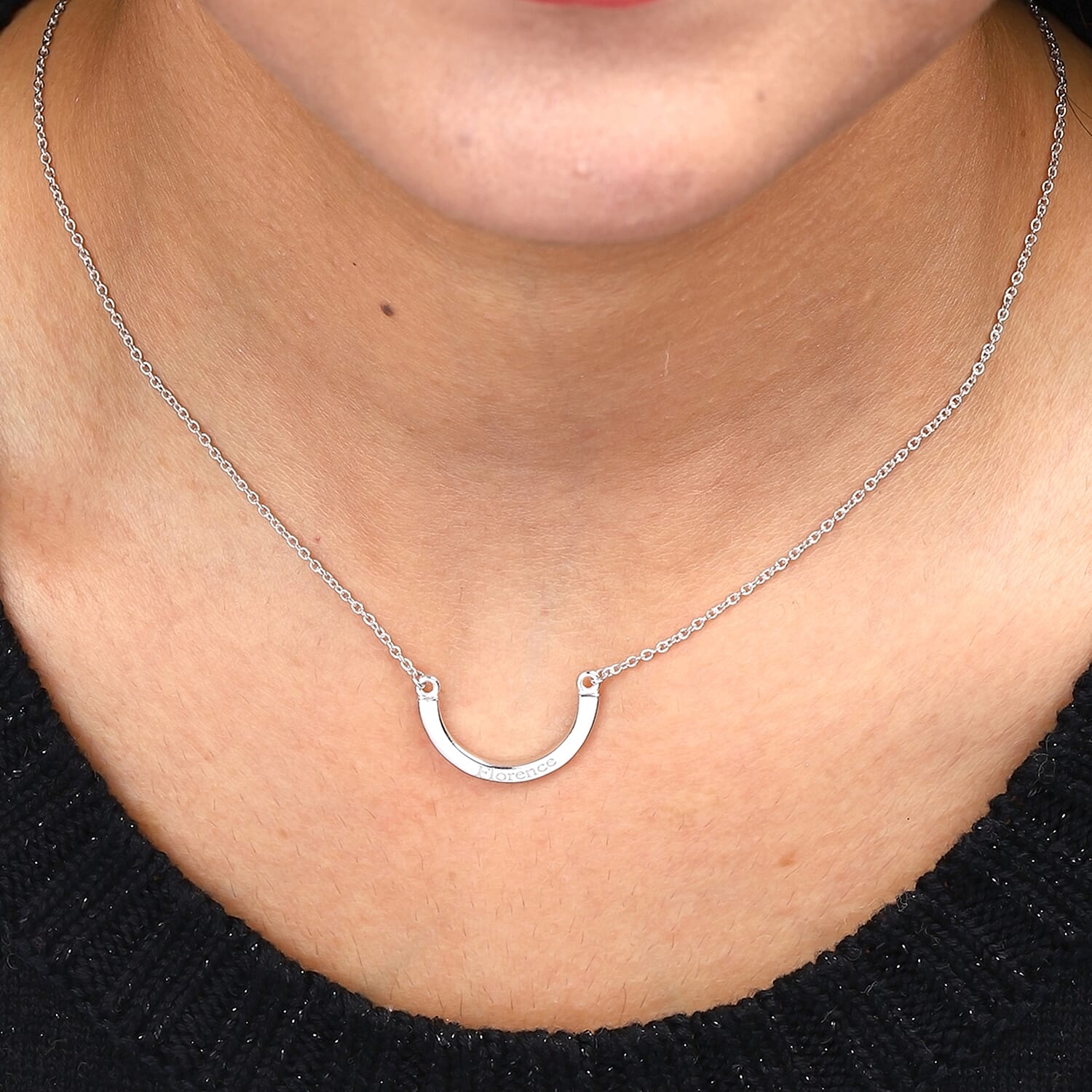 Personalised Engraved Horseshoe Necklace  in Silver