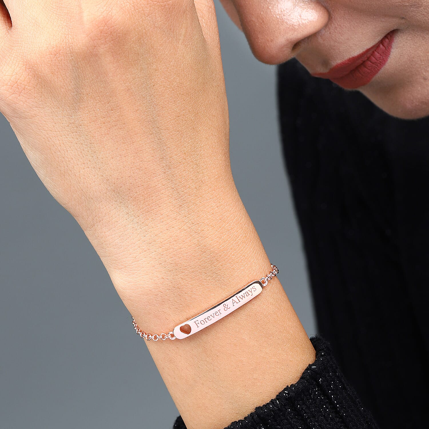 Personalised Engrave Bar Bracelet with Heart in Silver