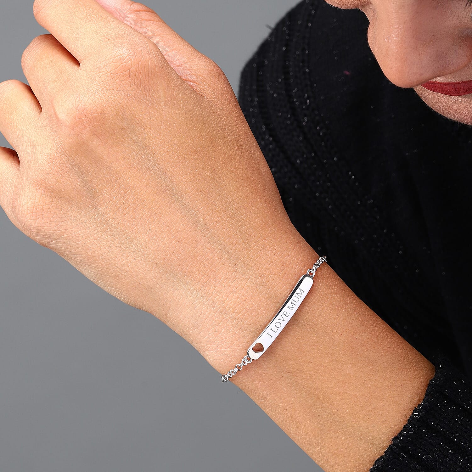 Personalised Engrave Bar Bracelet with Heart in Silver