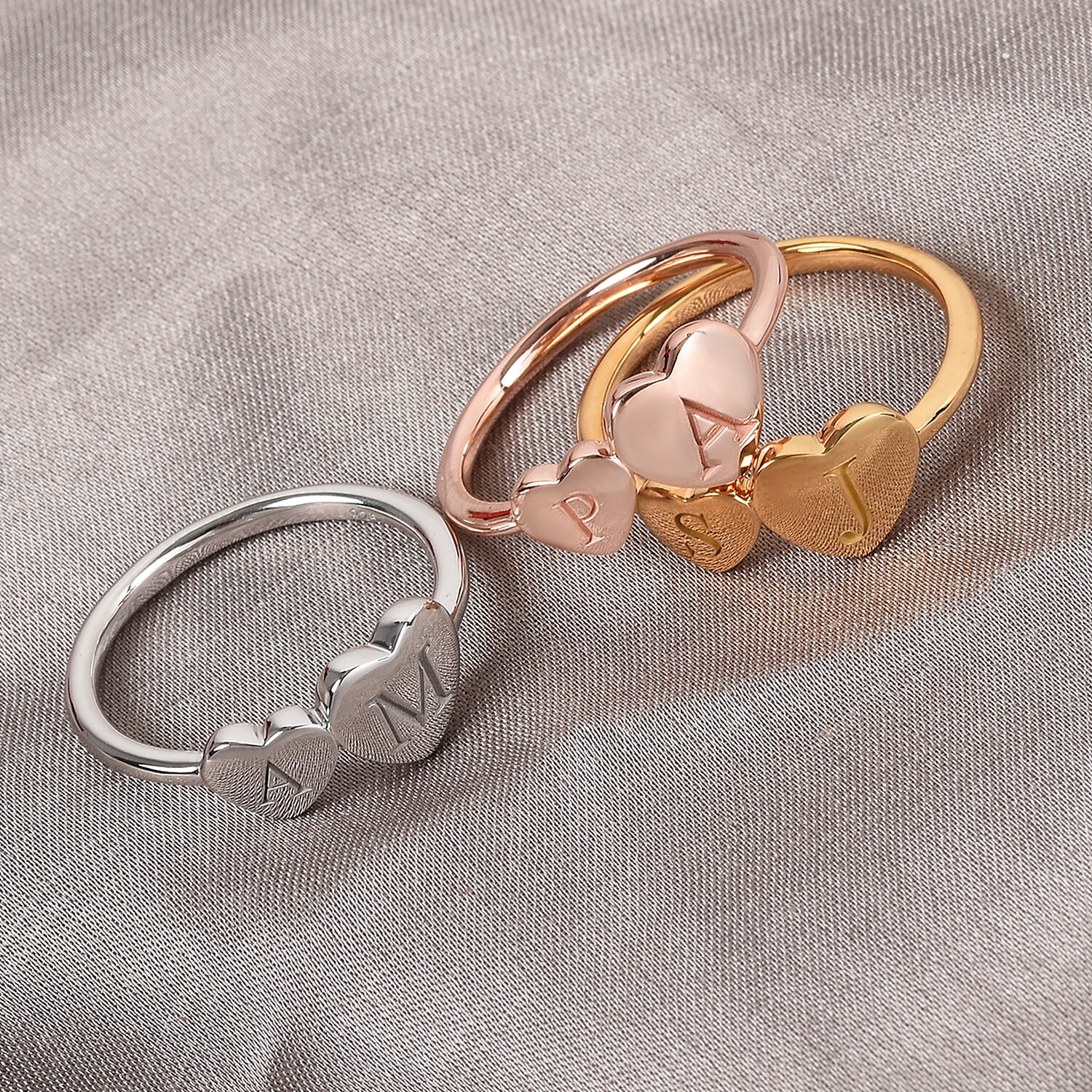 Personalised Engraved Two Heart Initial Ring